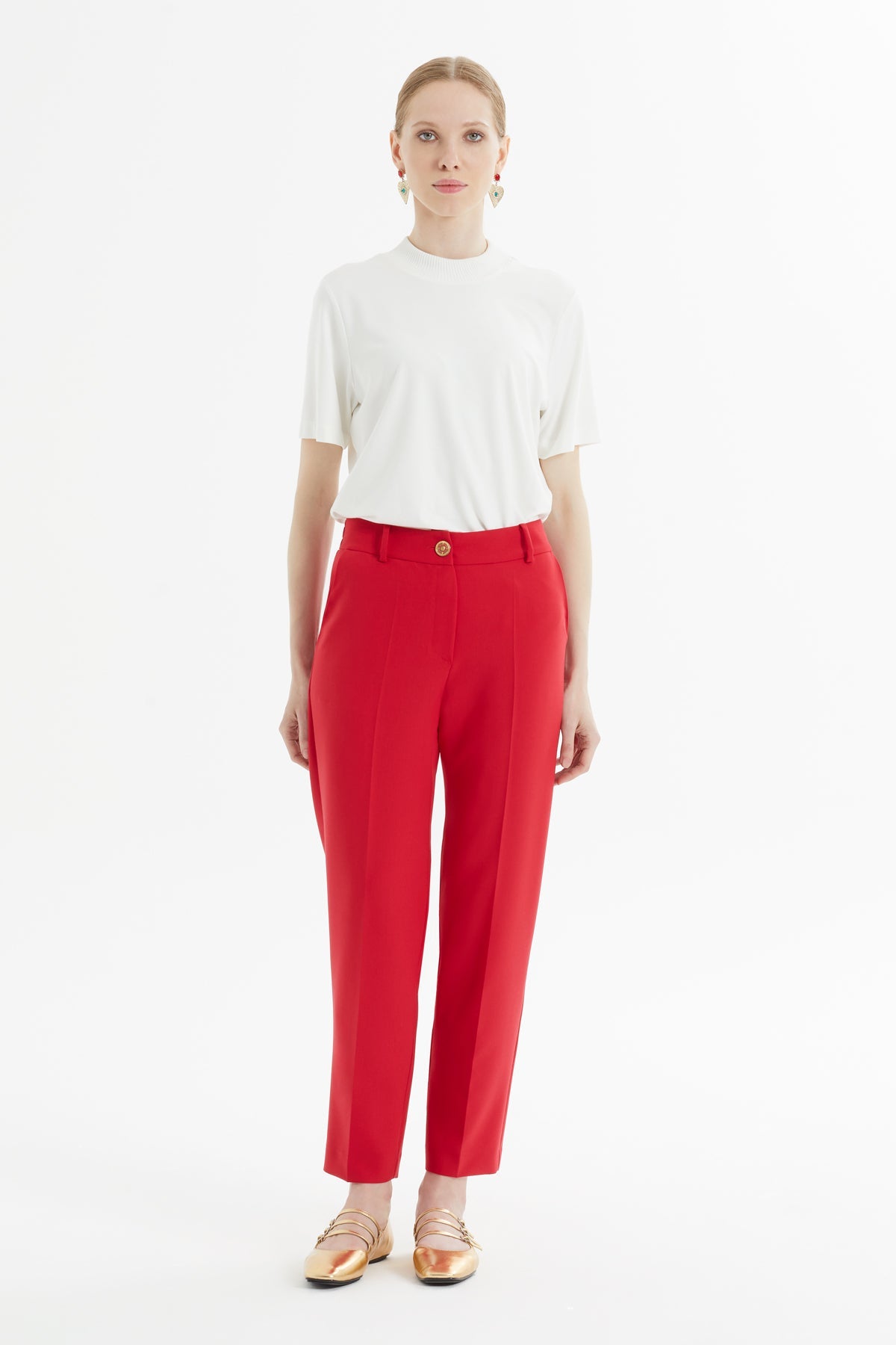 Red Tapered-Leg Trousers