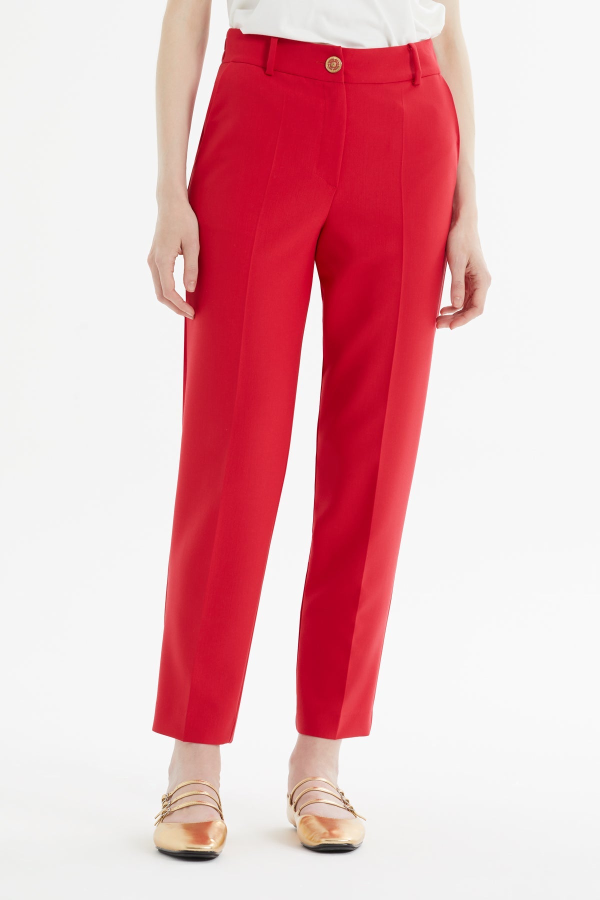 Red Tapered-Leg Trousers