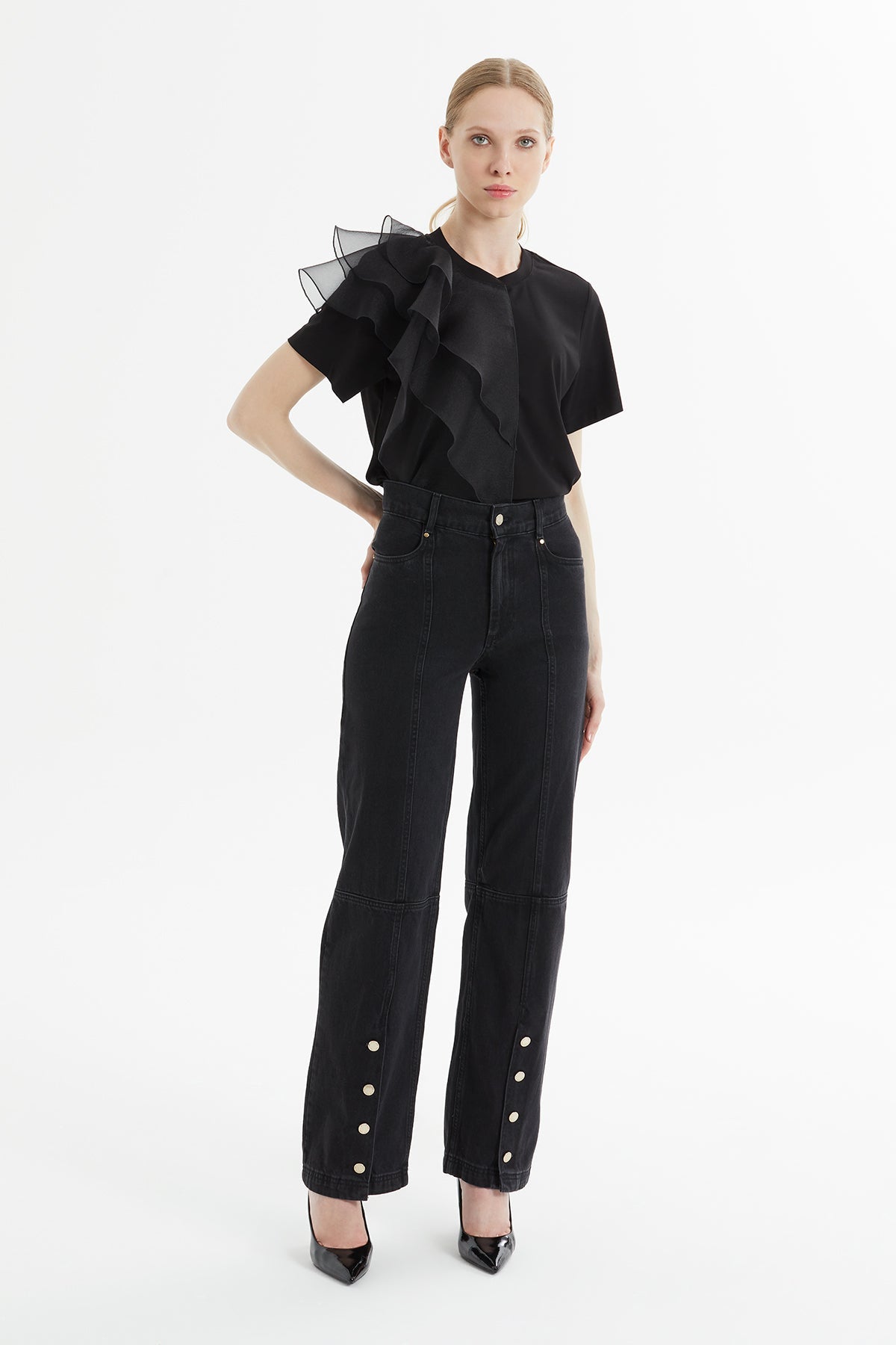 Straight-Leg Button-Hem Jeans