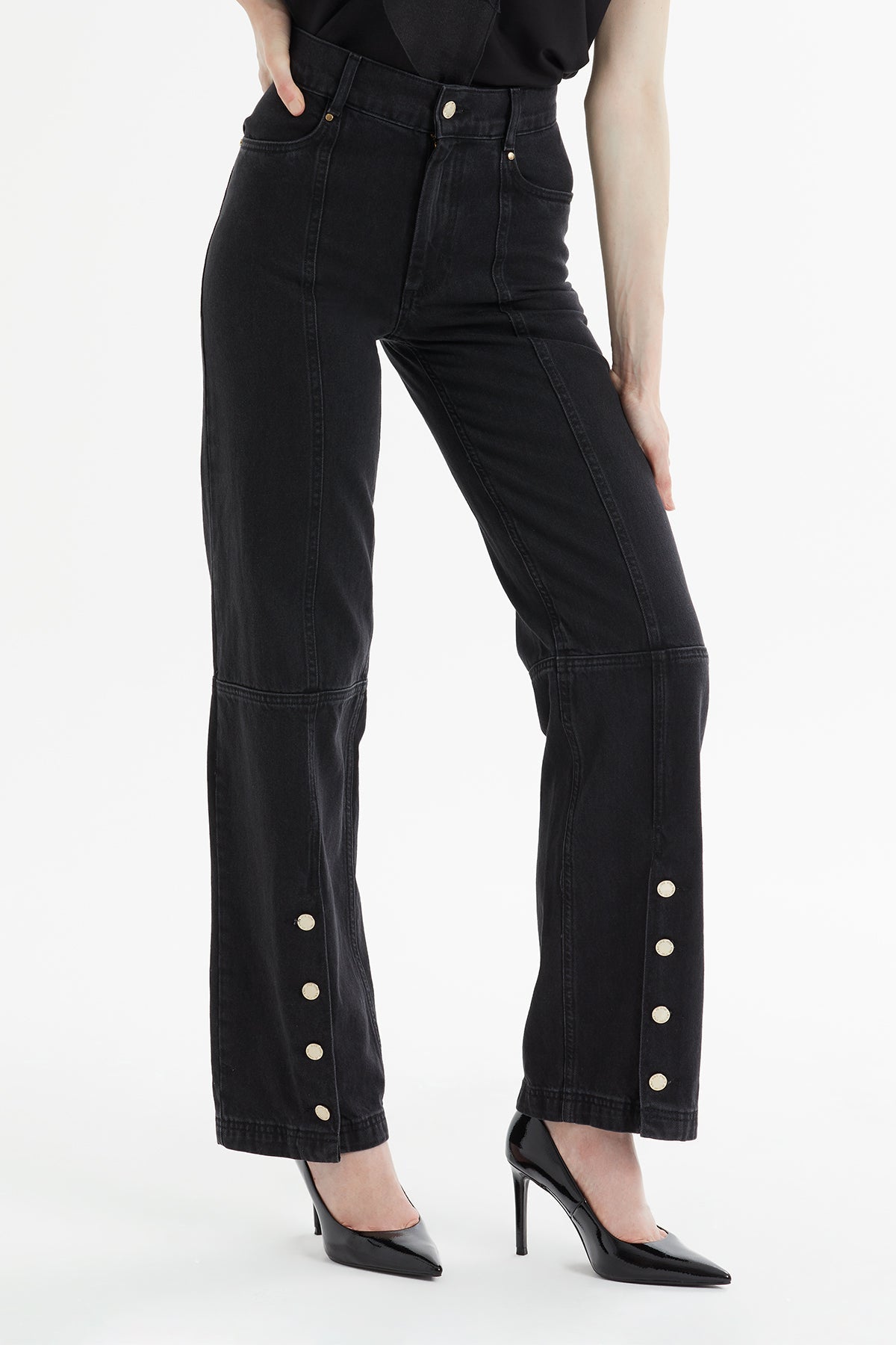 Straight-Leg Button-Hem Jeans