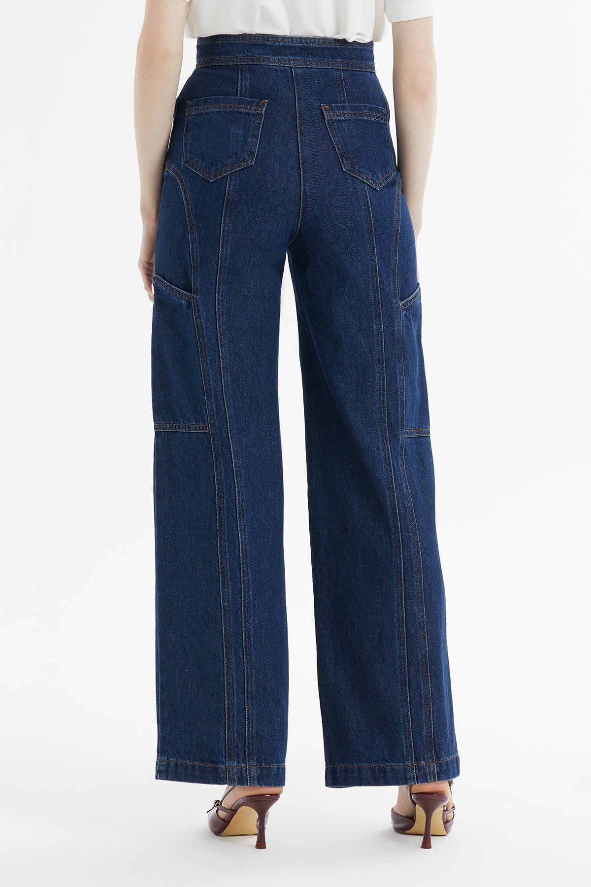 Patchwork Contrast-Stitch Cargo Jeans
