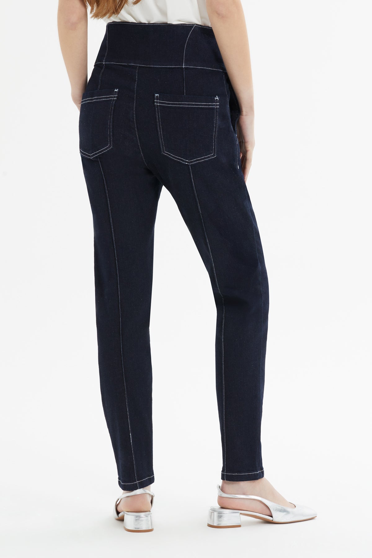 Double-Breasted Contrast-Stitch Denim Pants
