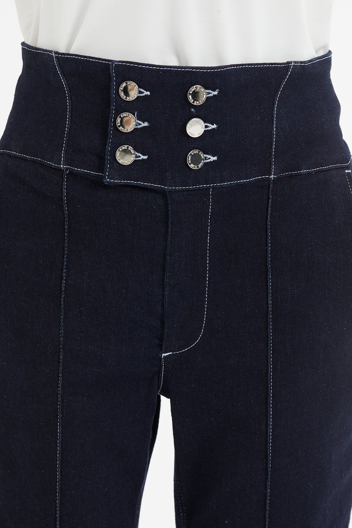 Double-Breasted Contrast-Stitch Denim Pants