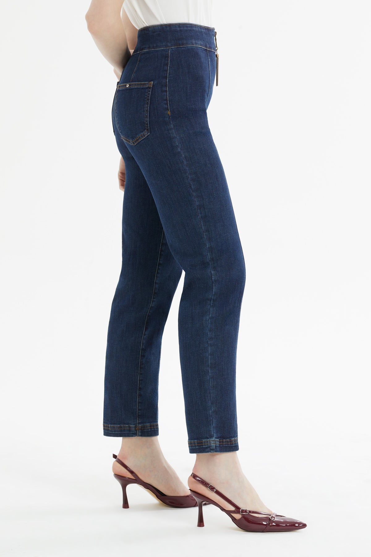 High-Waist Zip Stretch Jeans