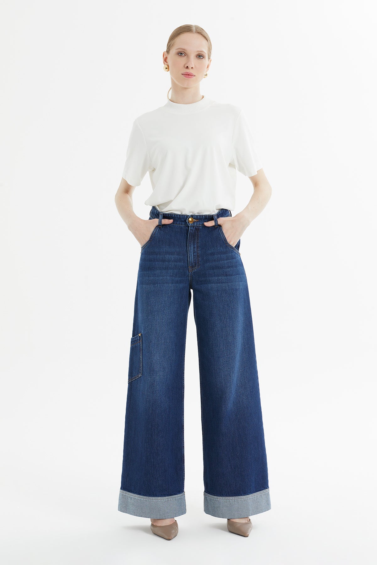 Cuffed Wide-Leg Jeans