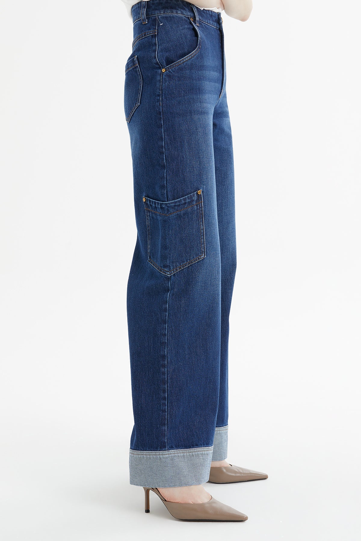 Cuffed Wide-Leg Jeans