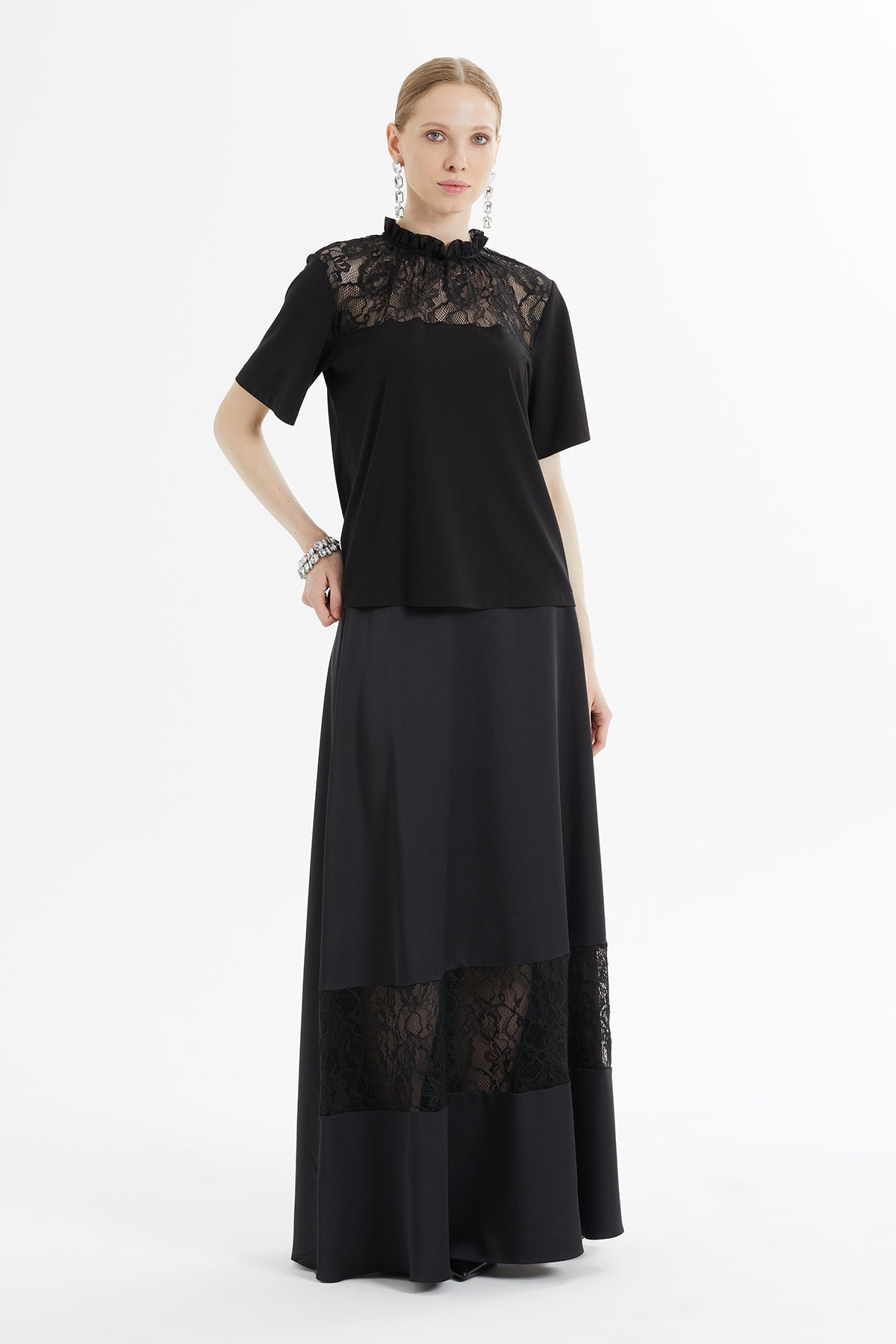 Black Lace Shoulder Blouse