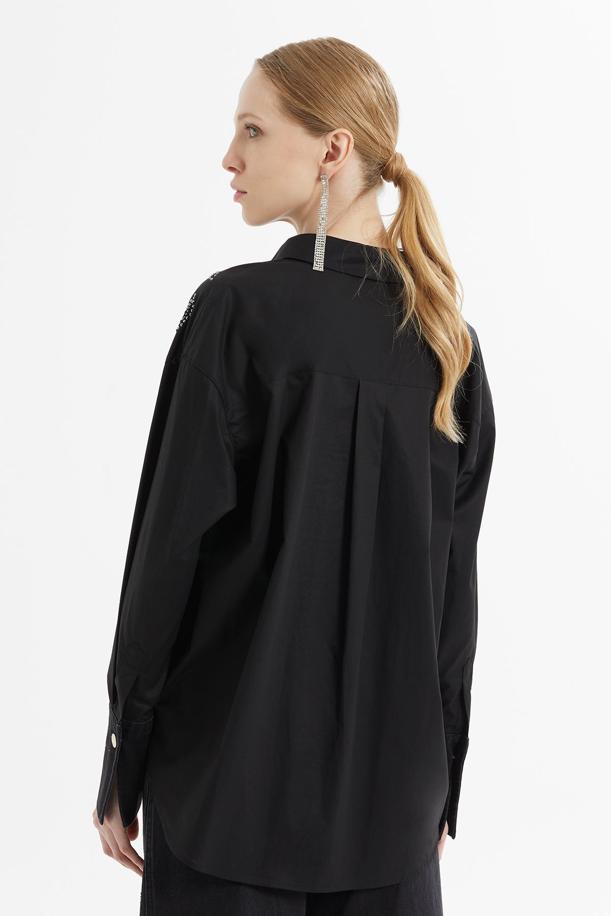 Black Stone-Detail Cotton Shirt