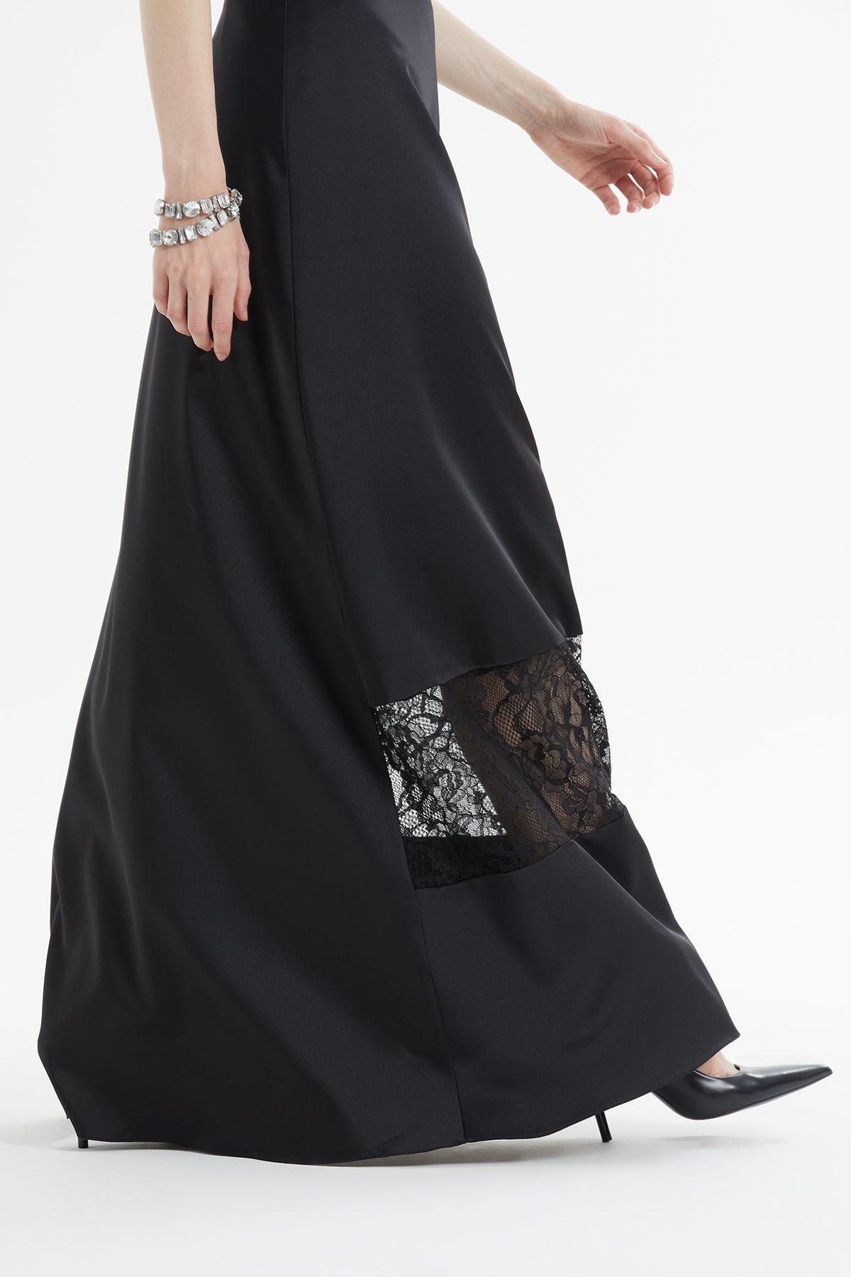 Black Lace-Detail Maxi Skirt