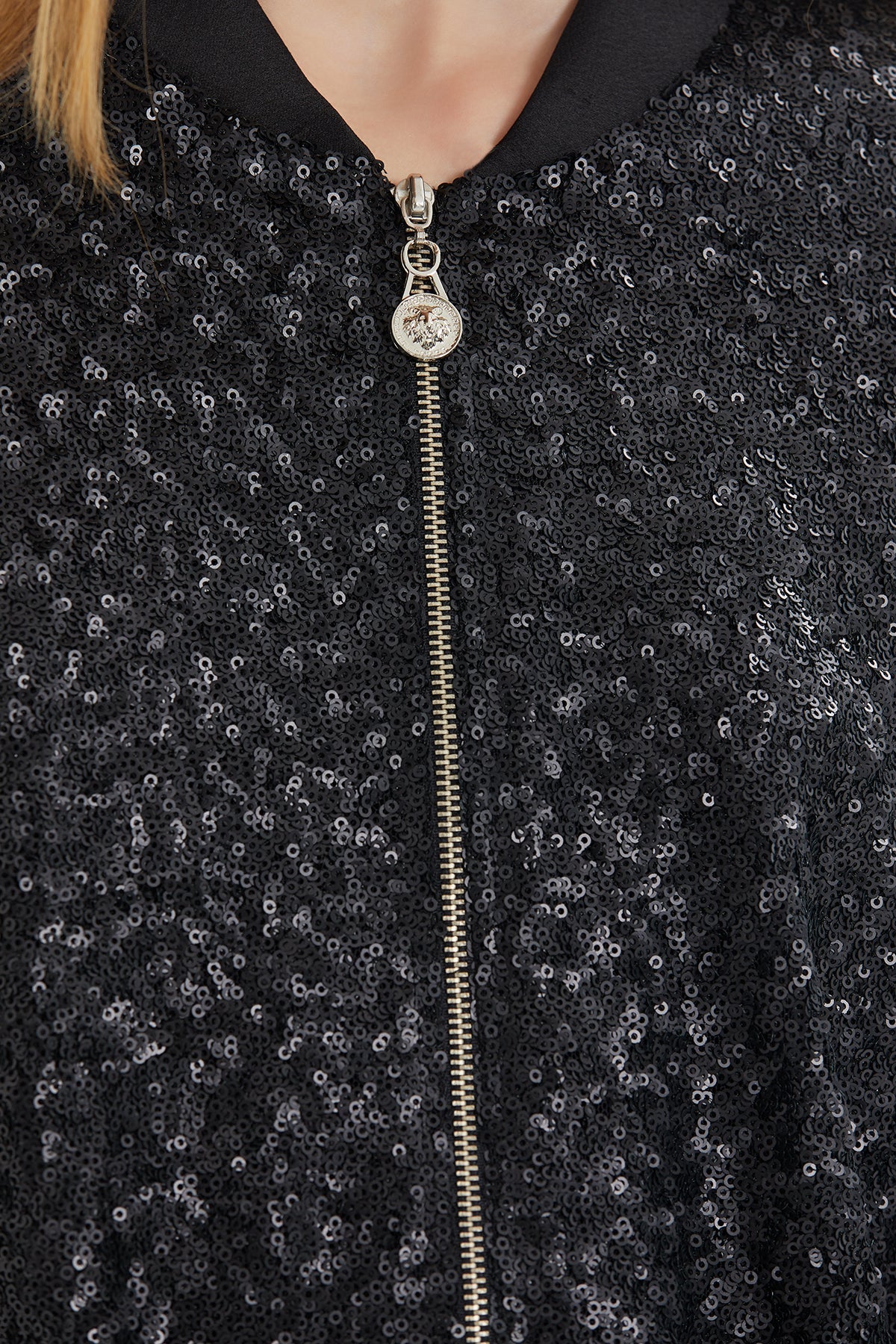 Front Metal Zipper Sequin Bomber  Jacket