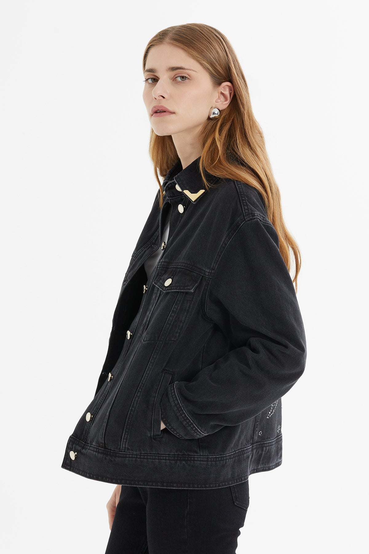 Collar-Accessory Oversize Denim Jacket