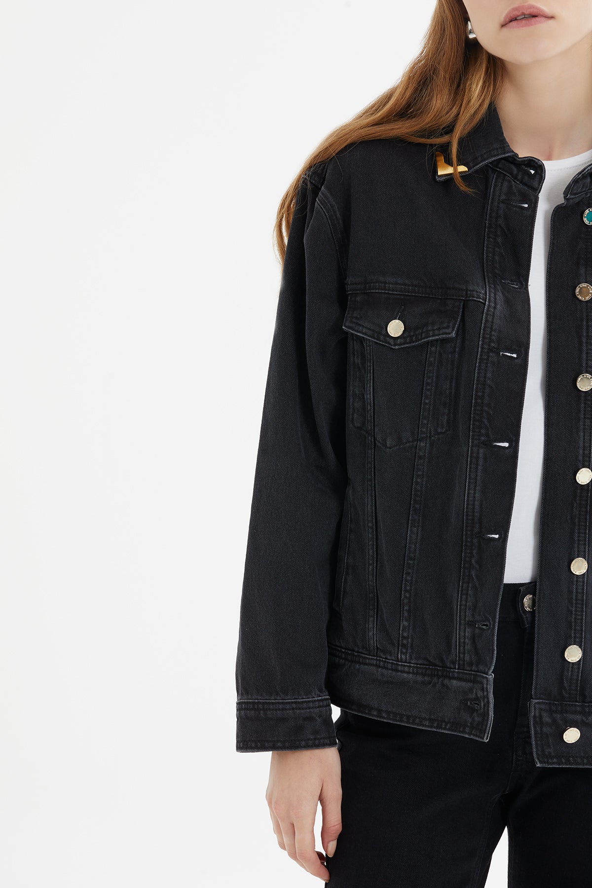 Collar-Accessory Oversize Denim Jacket