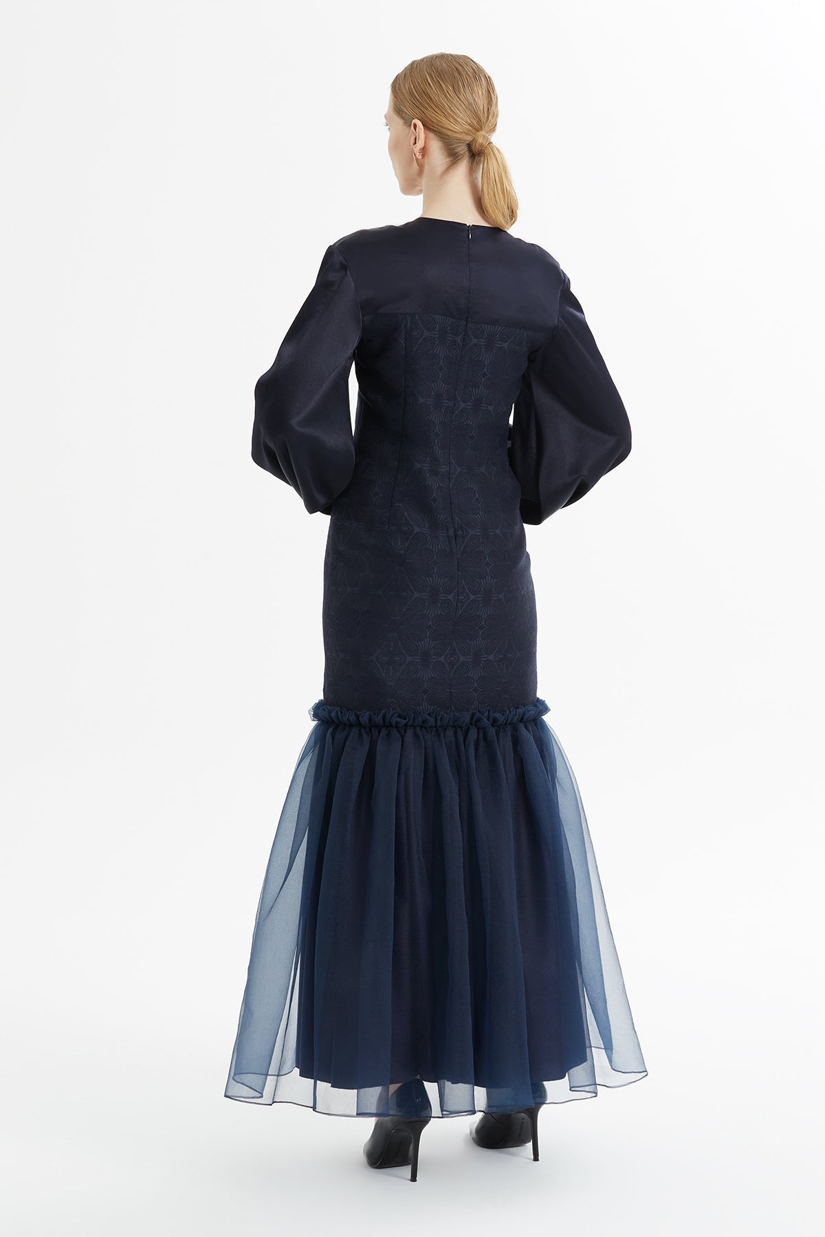 Navy Long Dress with Tulle Detail
