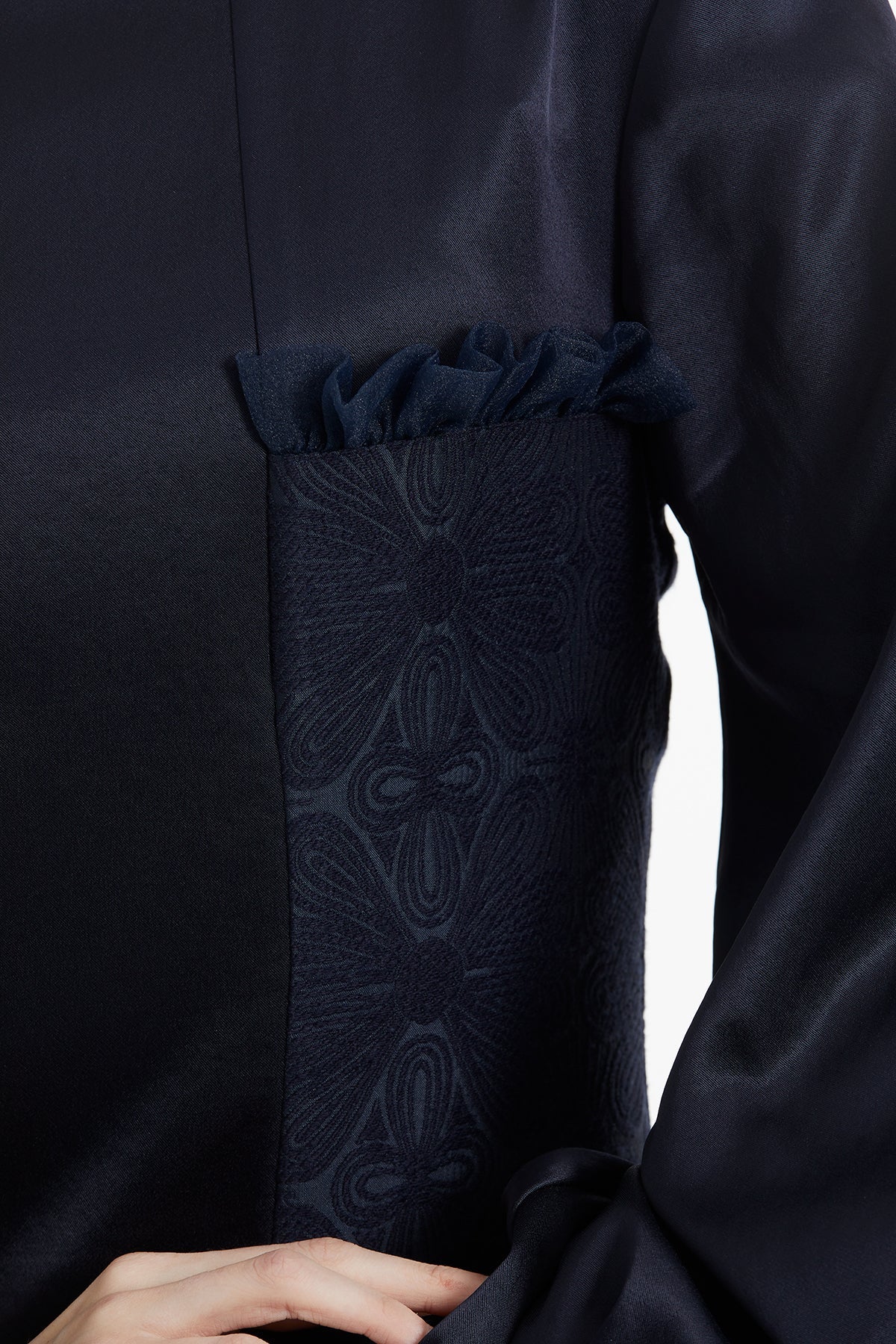 Navy Long Dress with Tulle Detail