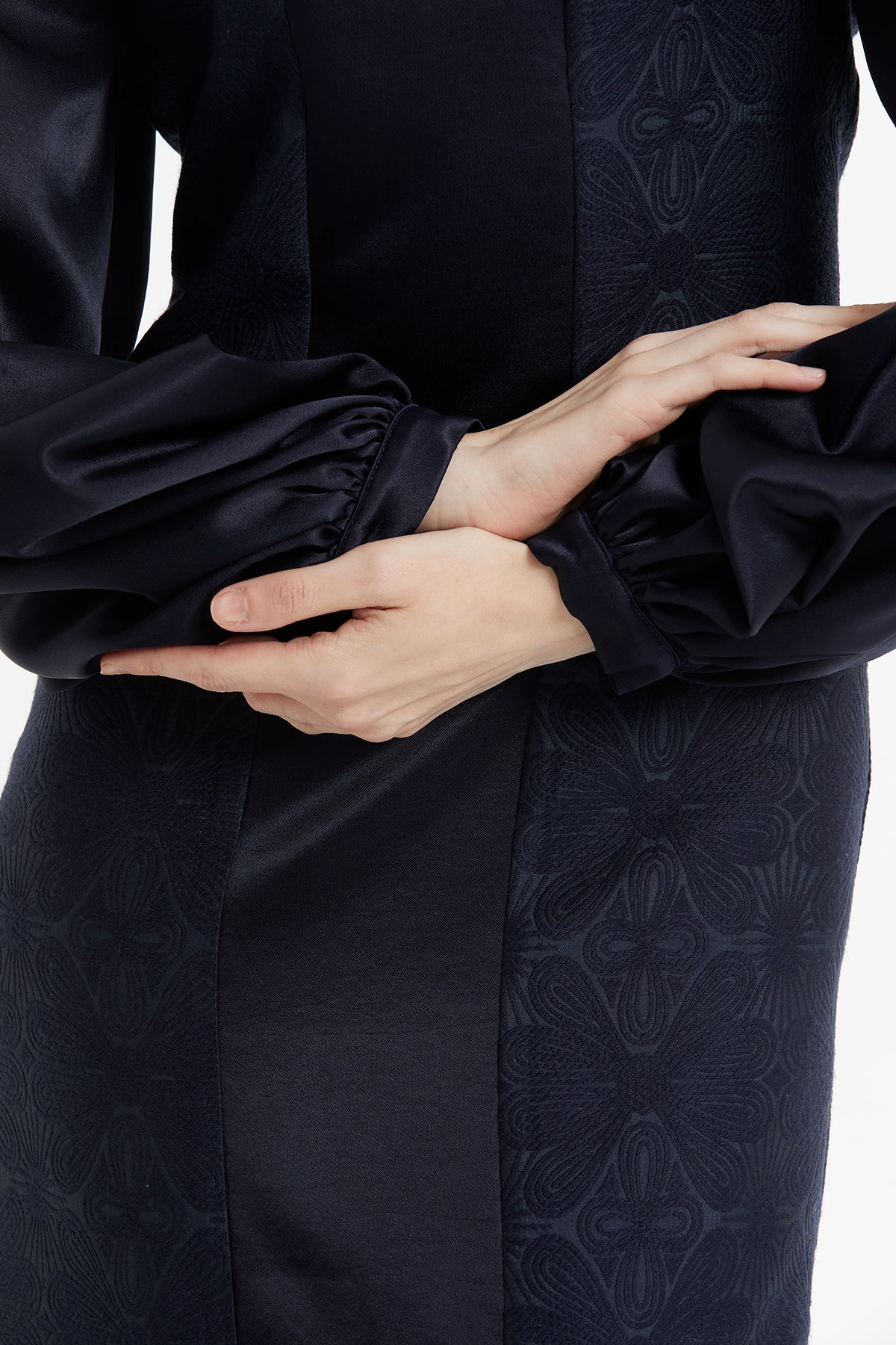 Navy Long Dress with Tulle Detail