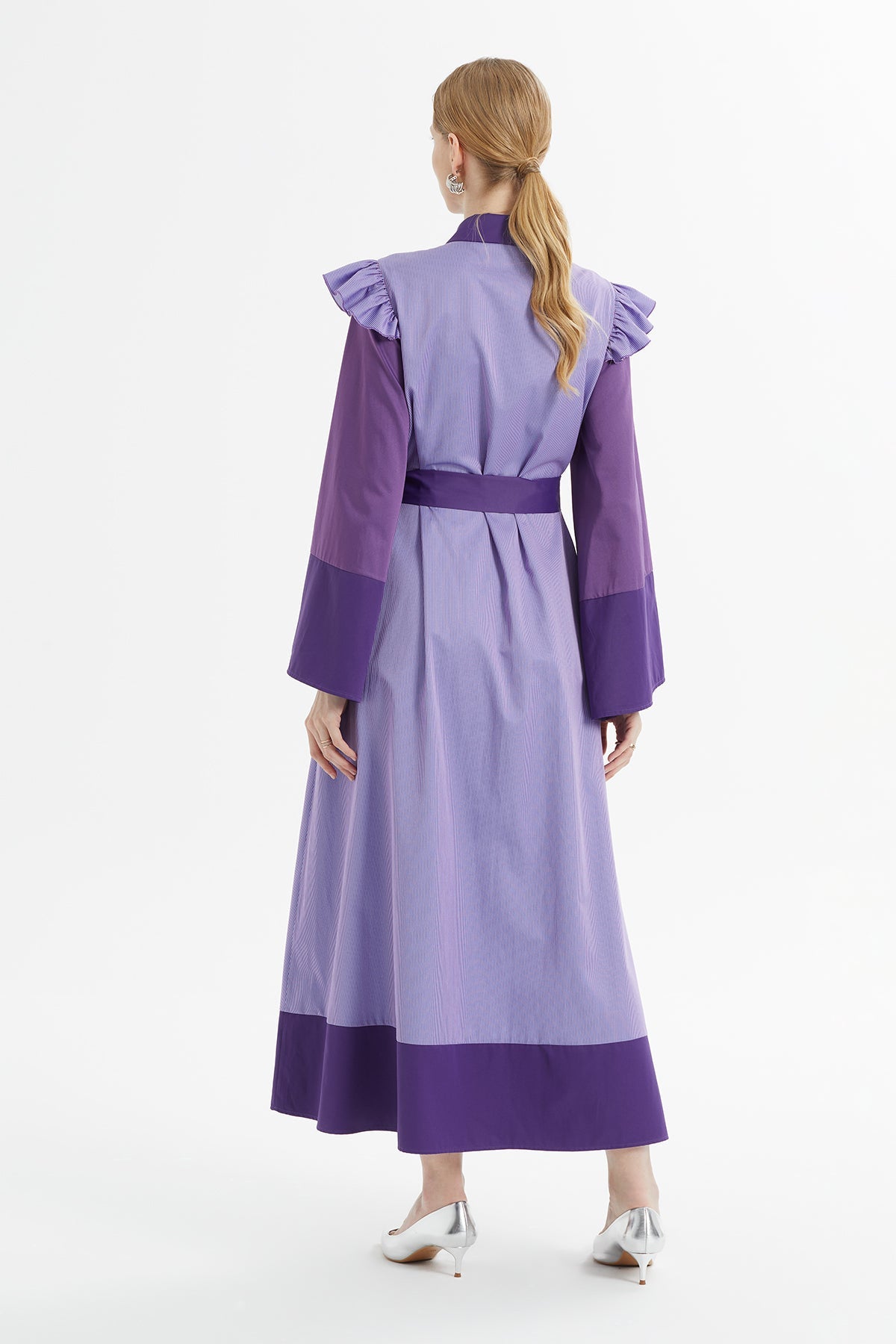 Purple Long Dress with Ruffled Shoulders