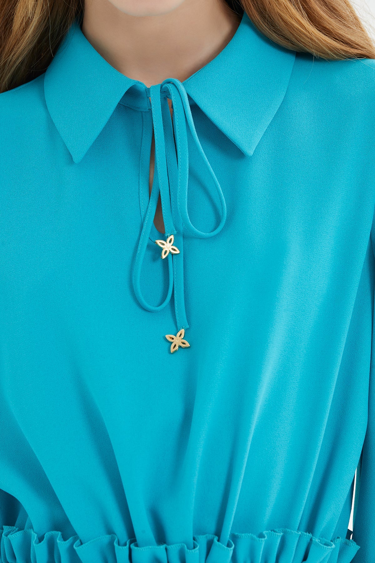 Bleu Midi Dress with Gathered Waist