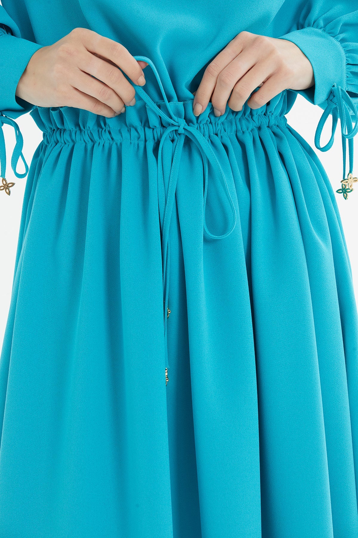 Bleu Midi Dress with Gathered Waist