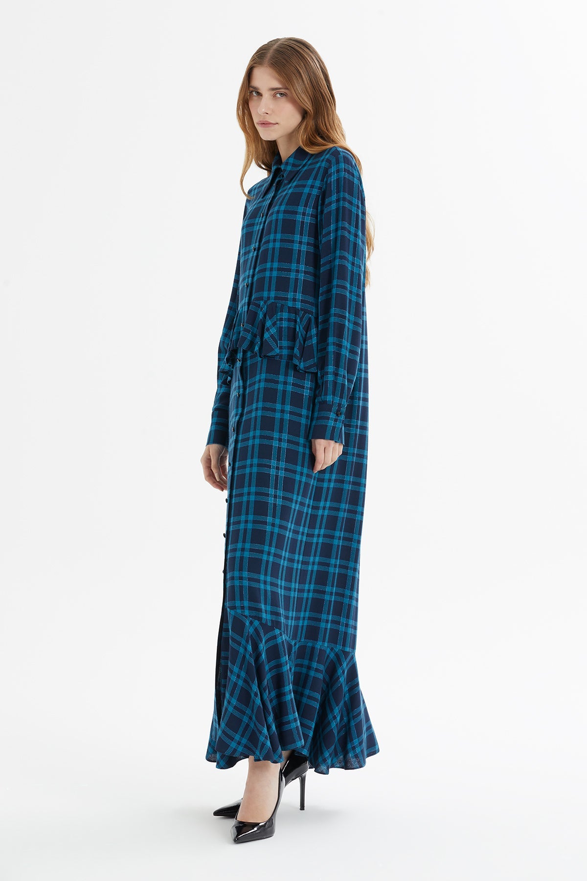 Printed Ruffle-Detail Long Dress