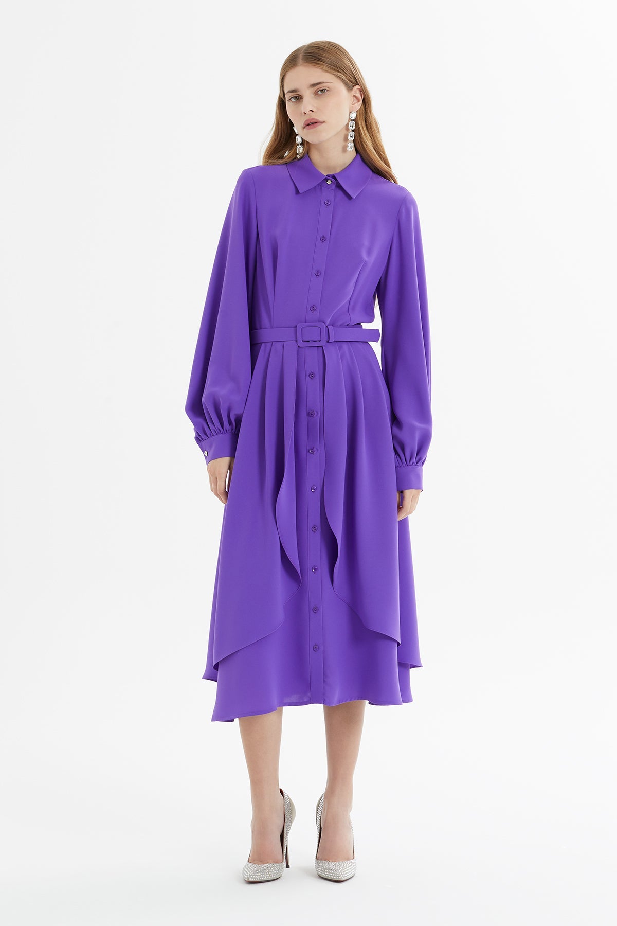 Purple Shirt Dress with Belt Detail