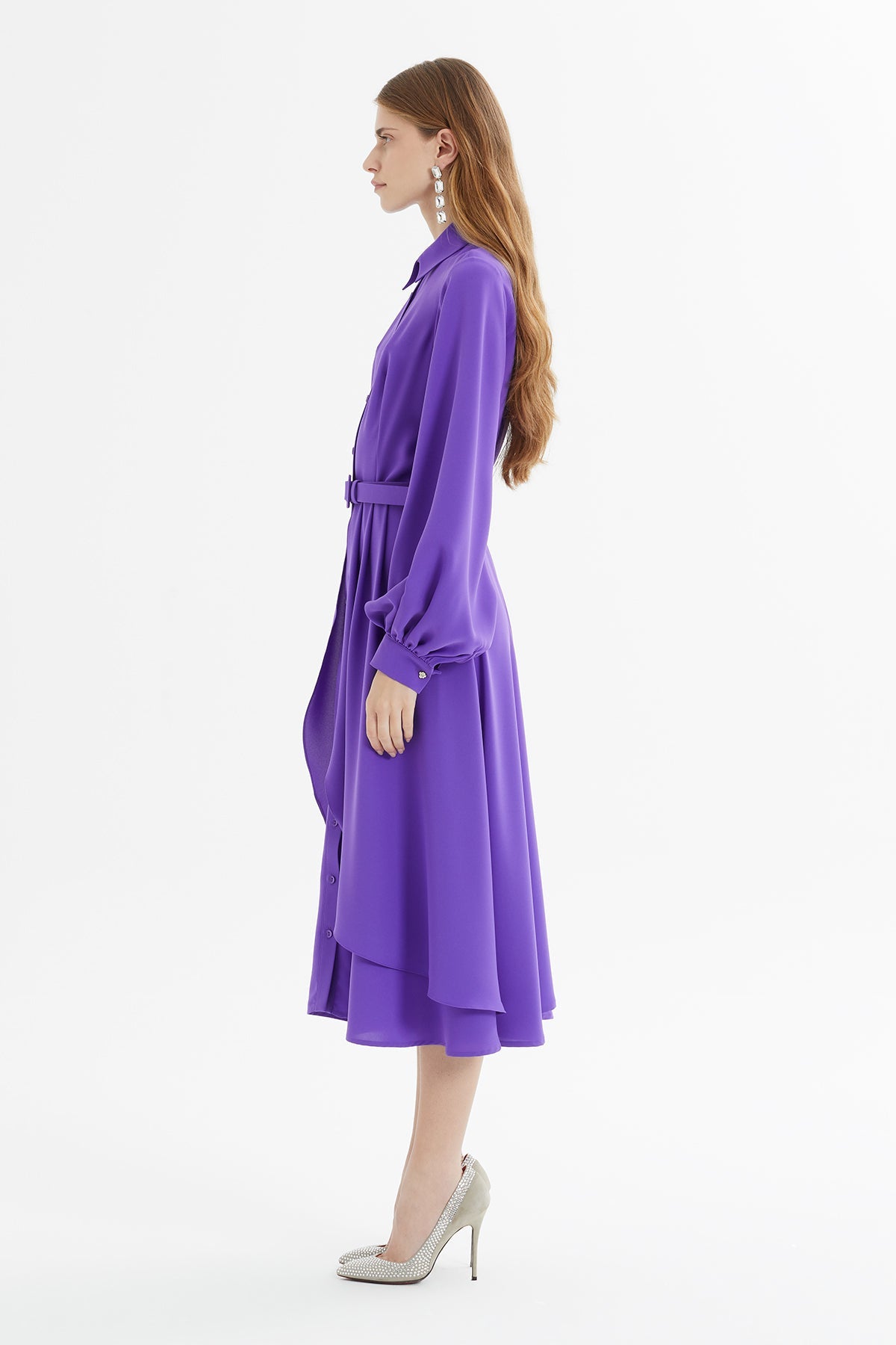 Purple Shirt Dress with Belt Detail