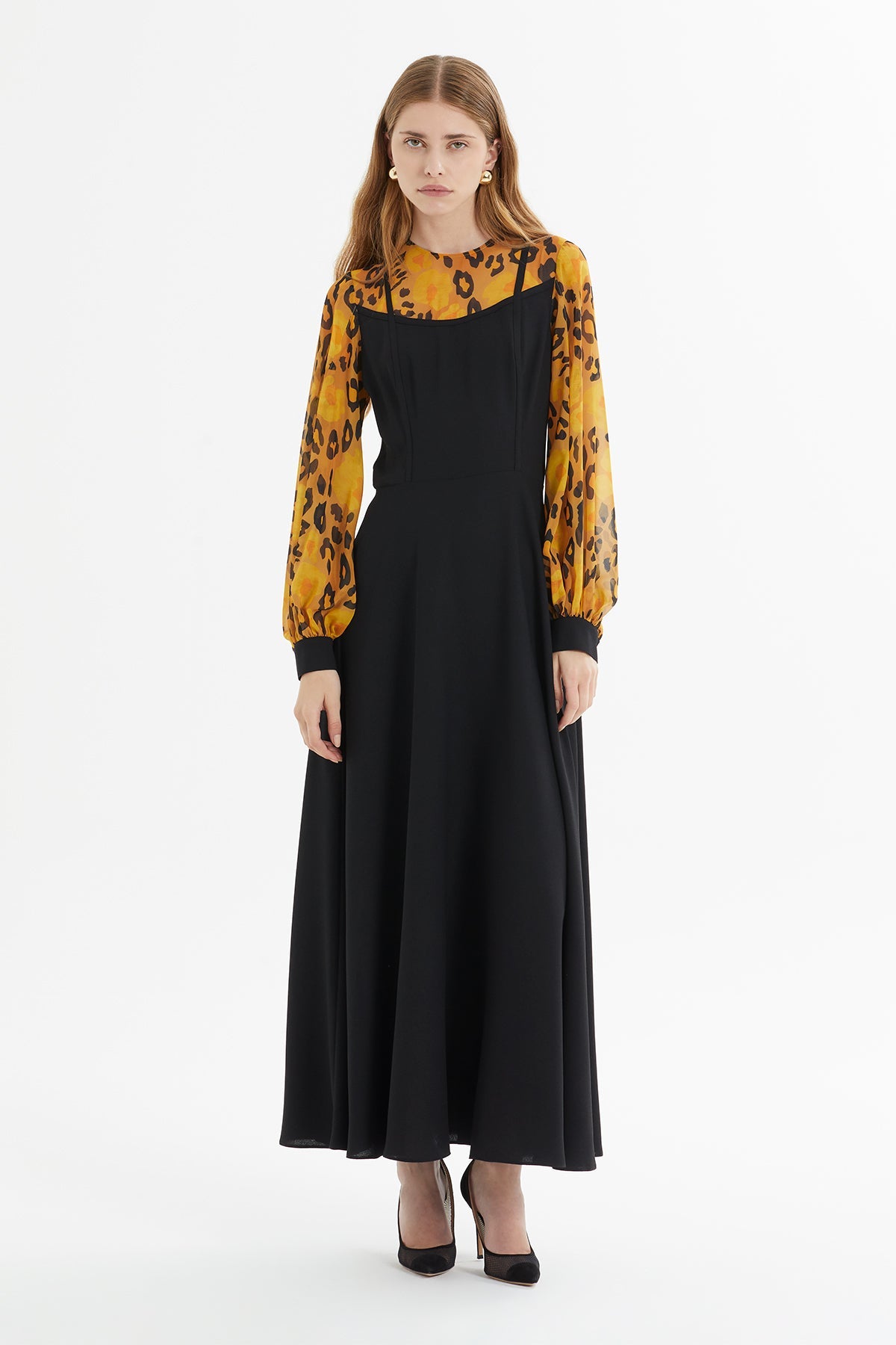 Black Maxi Dress with Pattern Detail