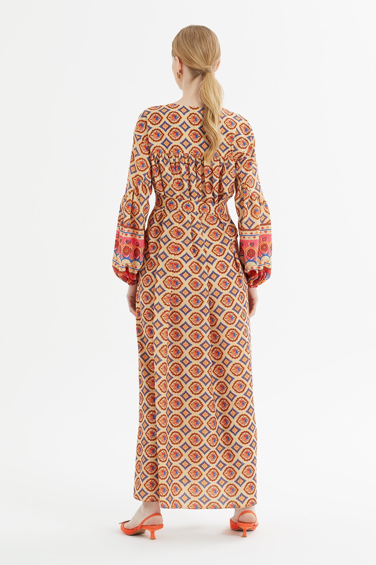 Printed Flared Dress with Belt Detail