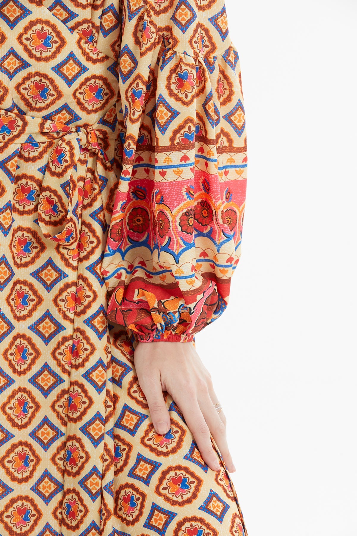 Printed Flared Dress with Belt Detail