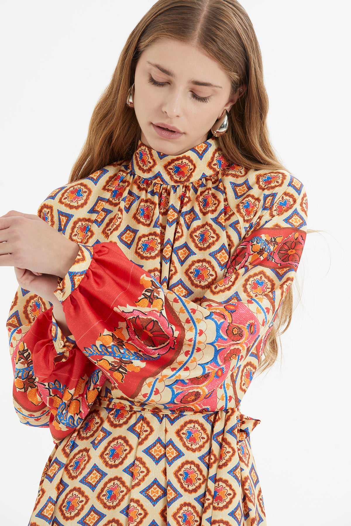 Printed Long Dress with Belt Detail