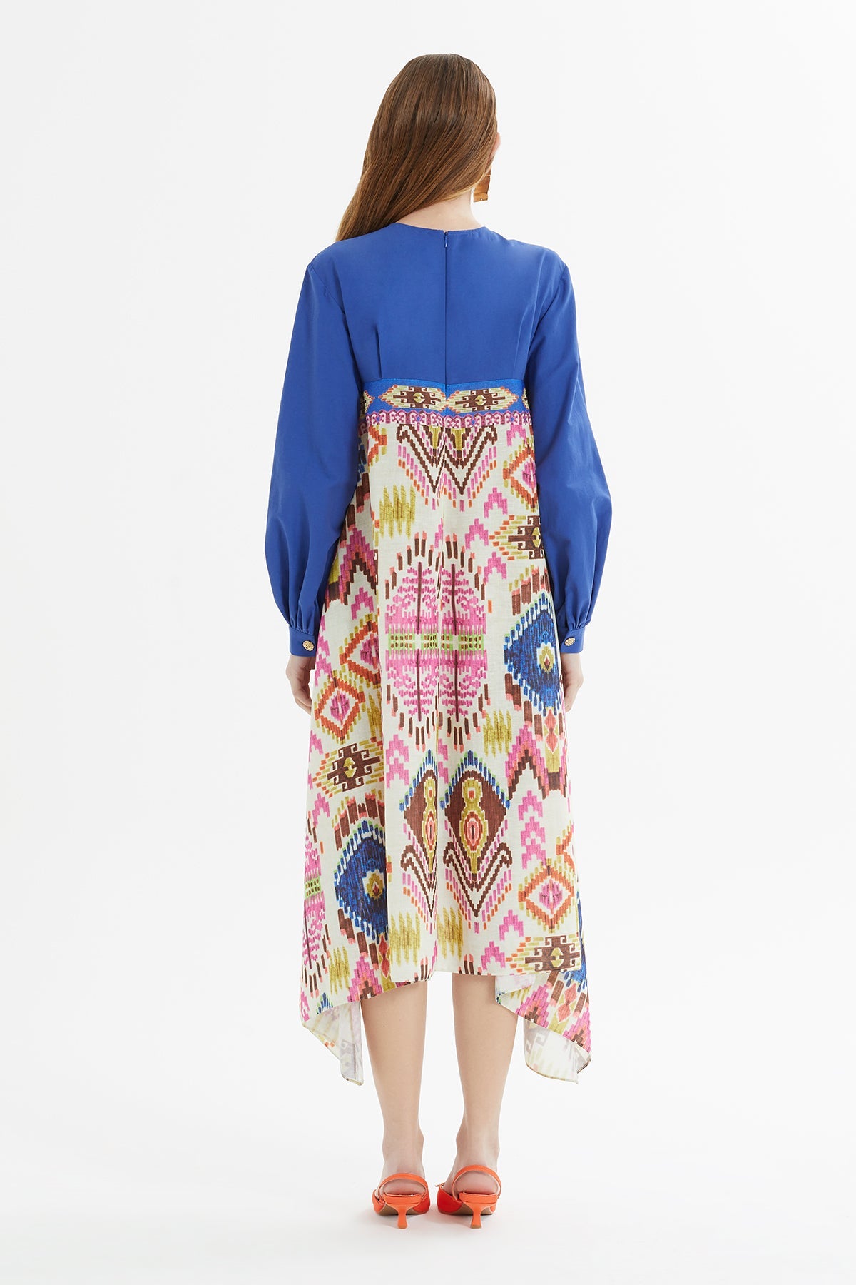 Printed Asymmetrical Midi Blue Dress