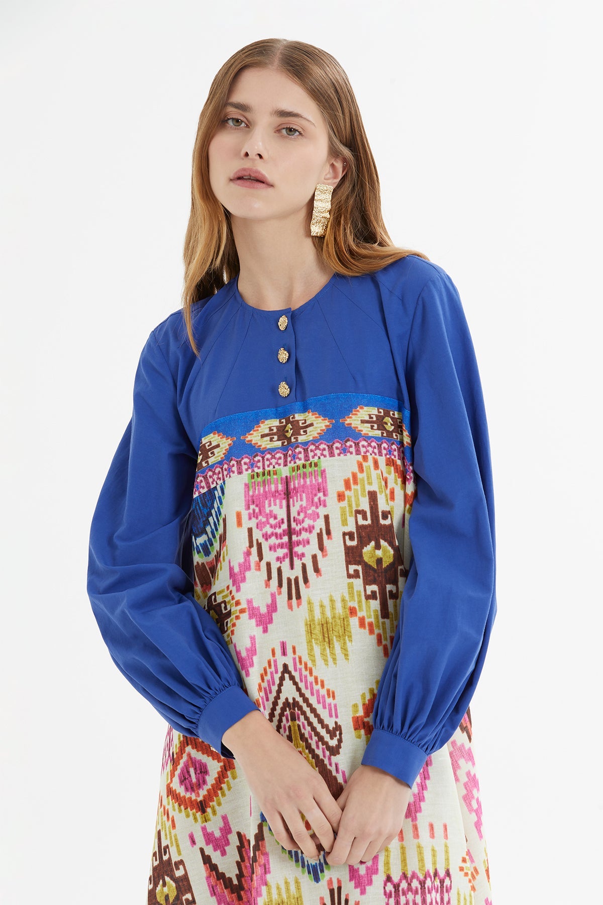 Printed Asymmetrical Midi Blue Dress