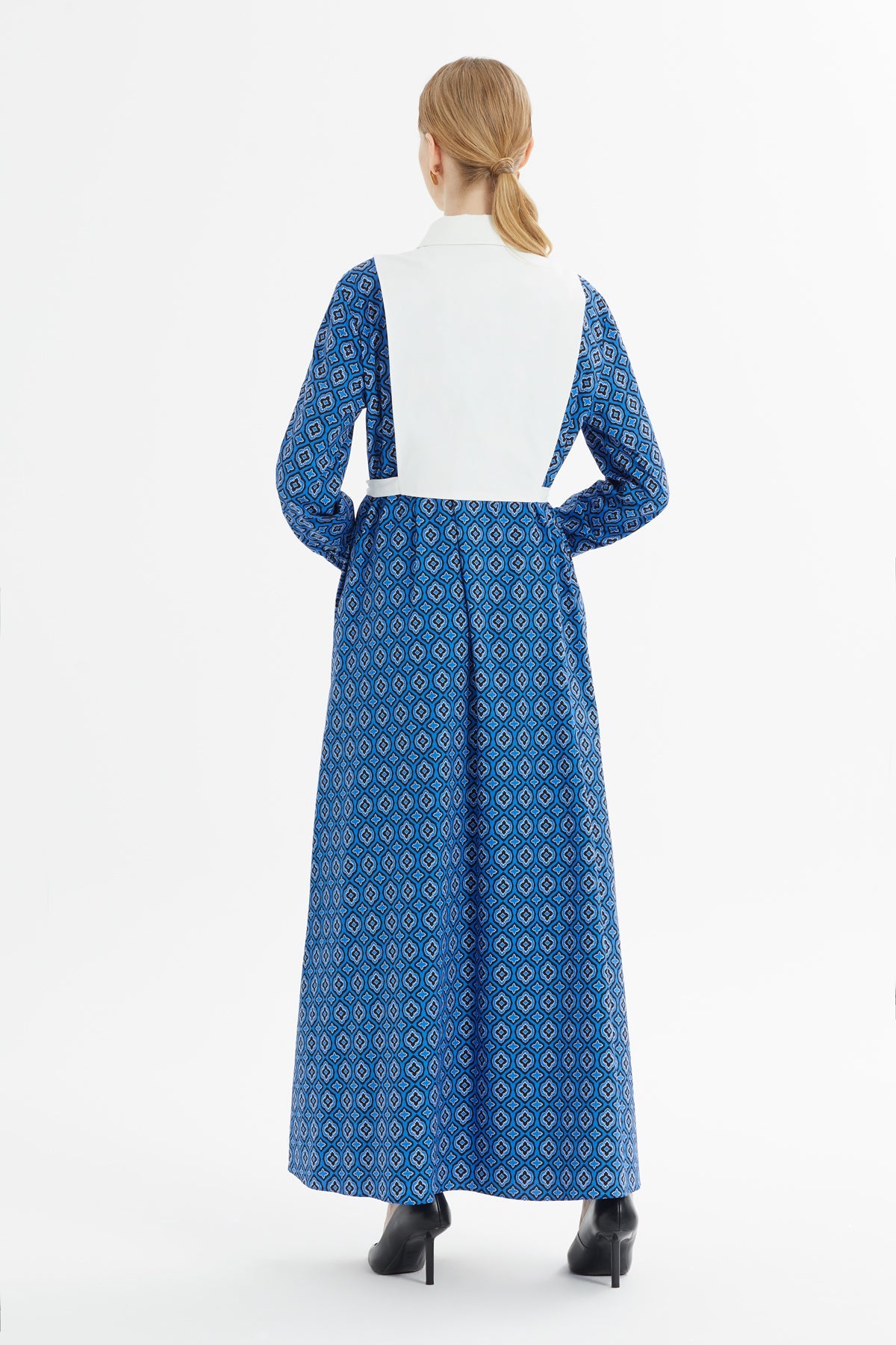 Printed Long Dress with Bow-Tie