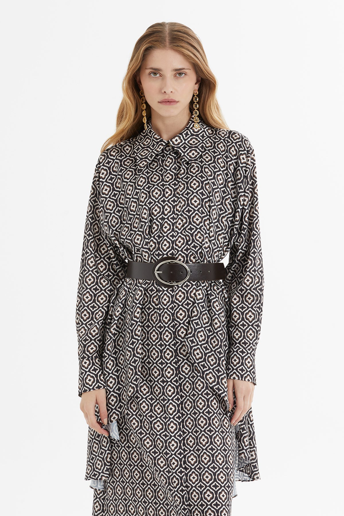 Printed Long Brown Dress