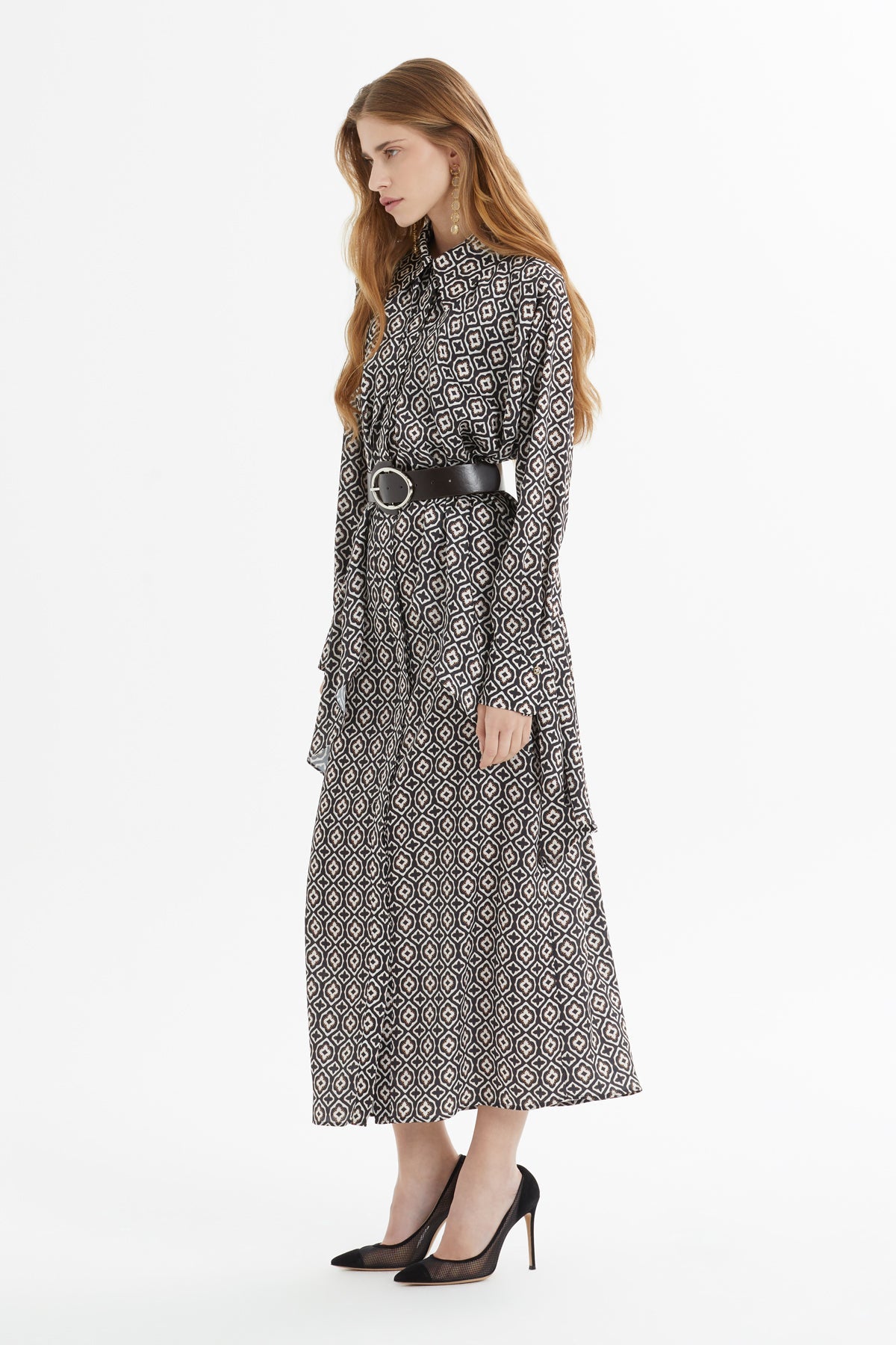 Printed Long Brown Dress