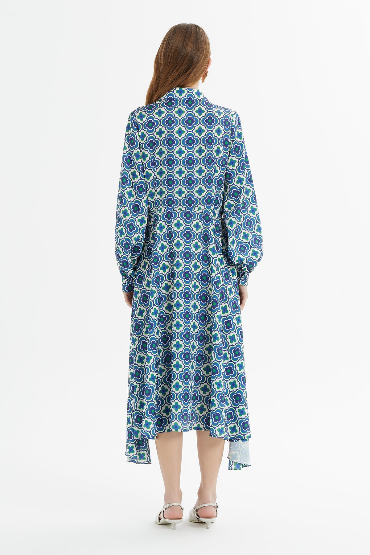 Printed Asymmetrical Buttoned Long Dress