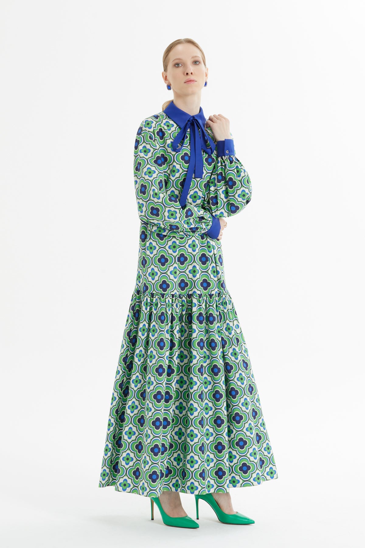Printed Tie-Fastening Long Dress