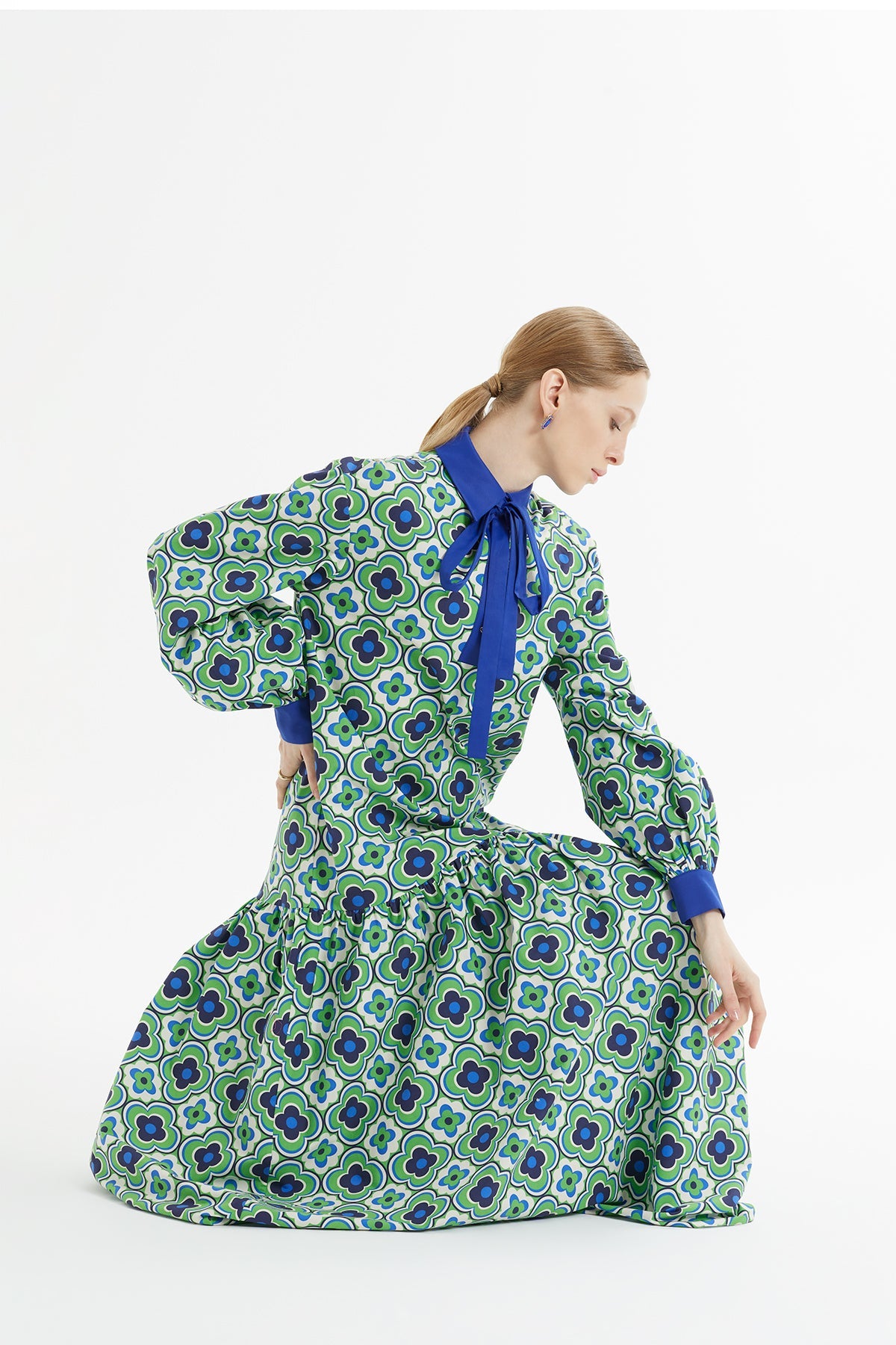 Printed Tie-Fastening Long Dress