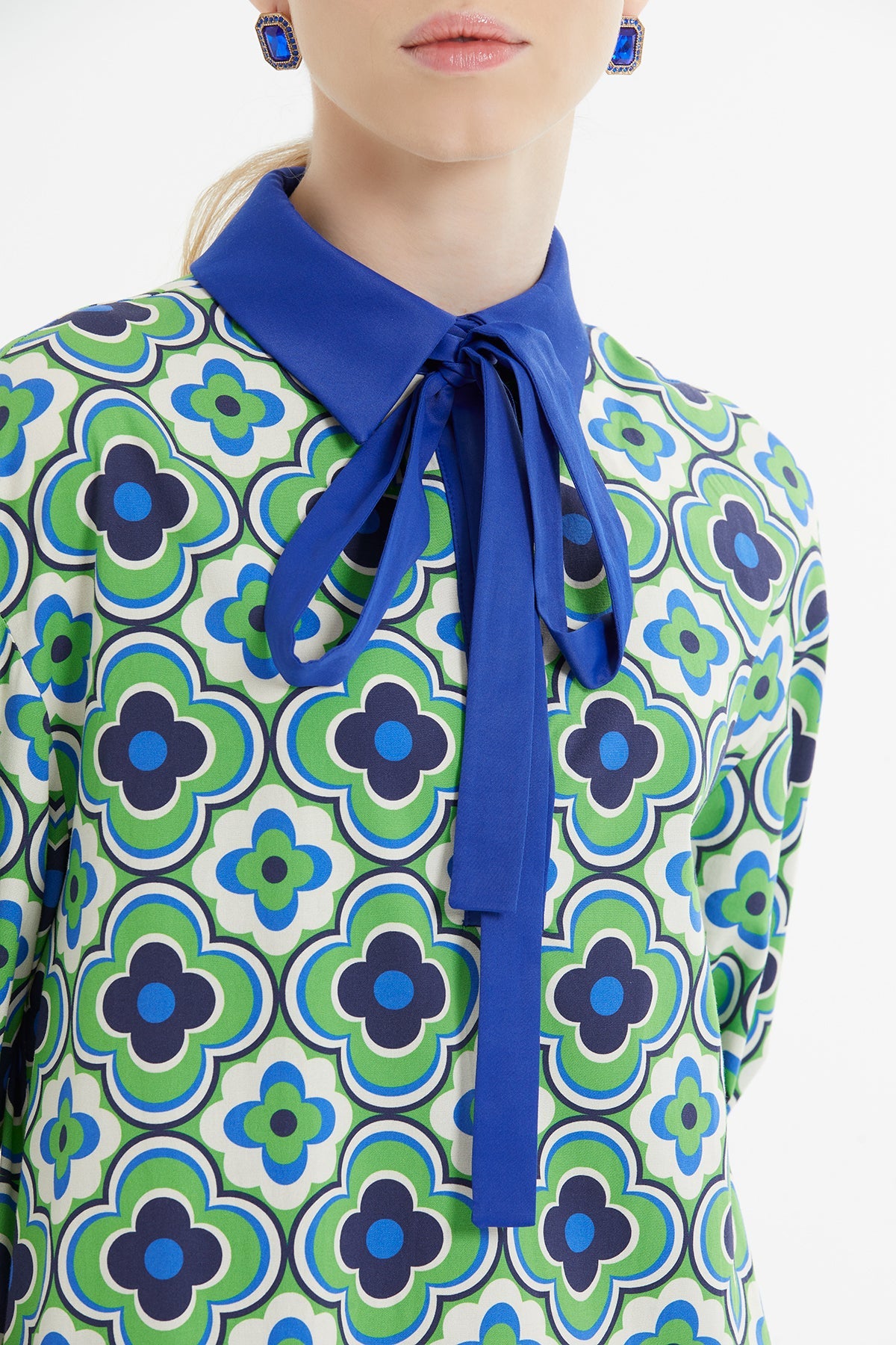 Printed Tie-Fastening Long Dress