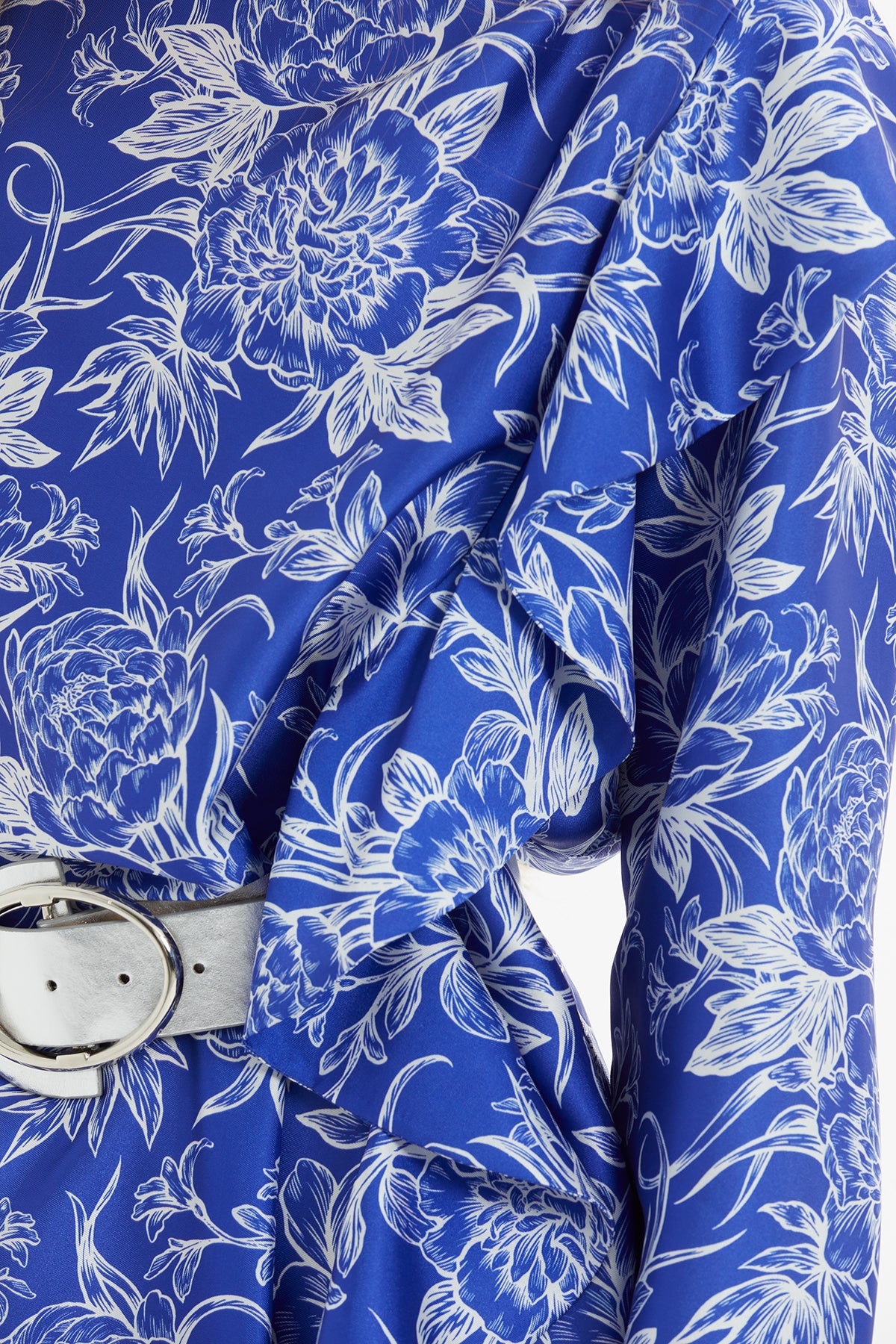 Printed Belted Maxi Dress with Ruffle