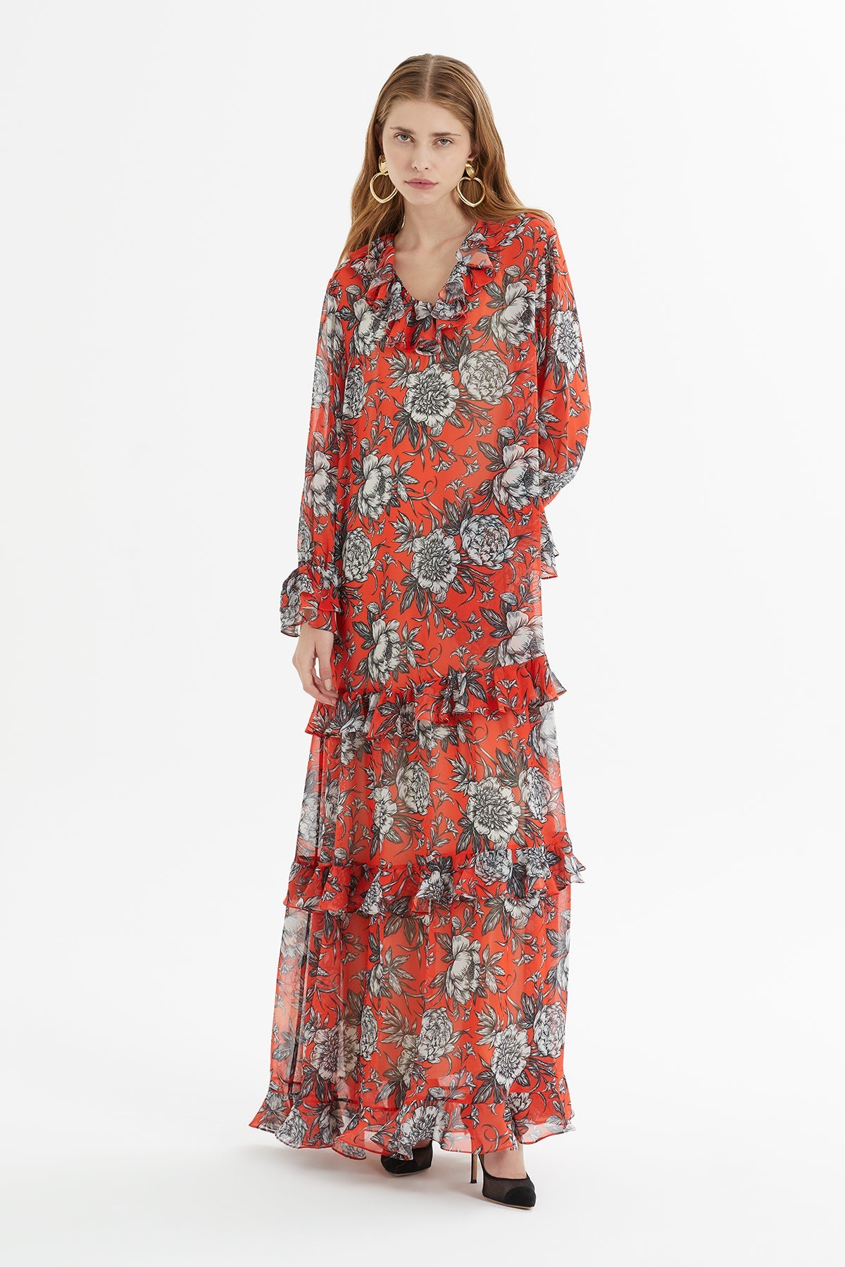 Printed Long Dress with Elasticated Ankles