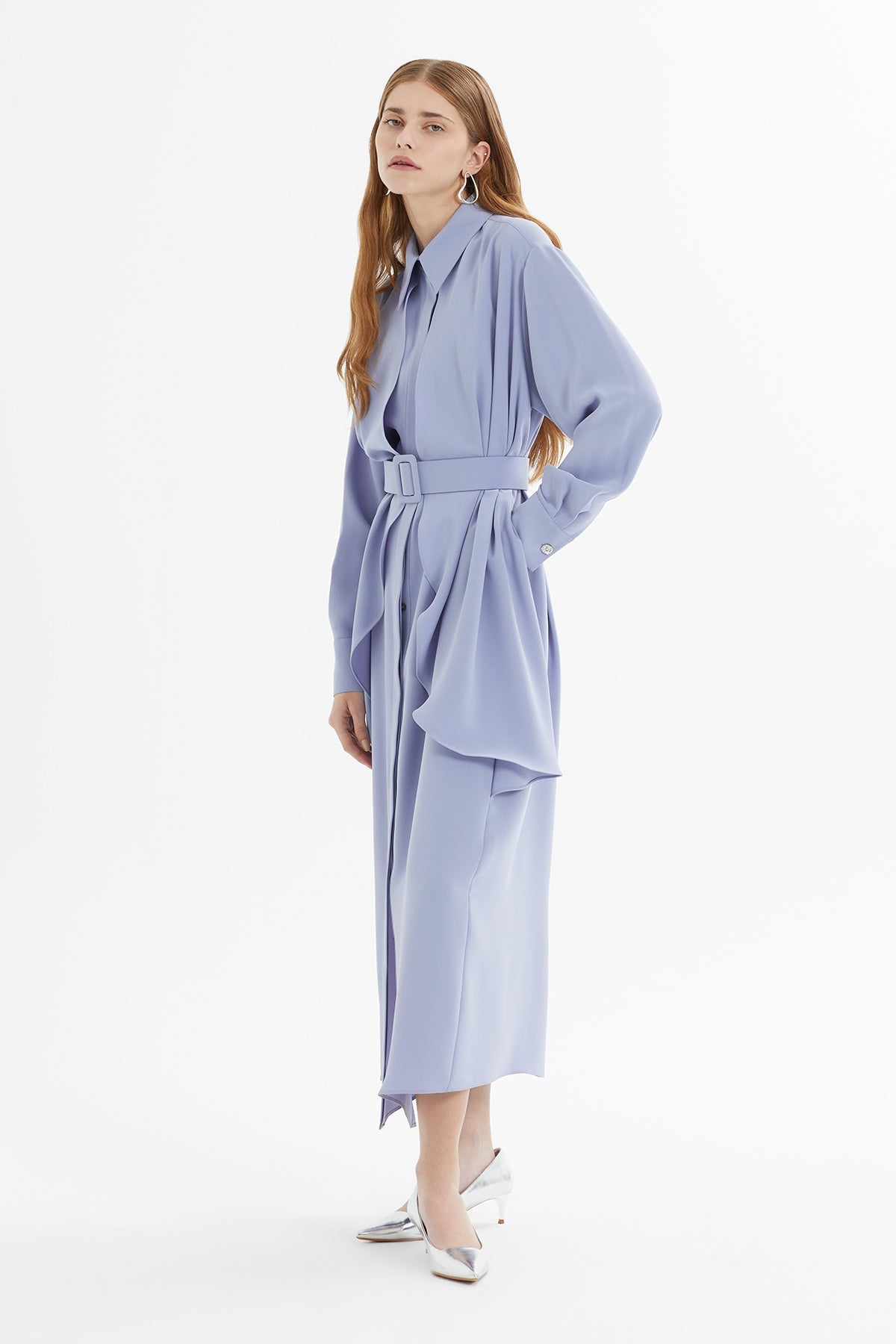 Purple Asymmetrical Dress with Belt Detail