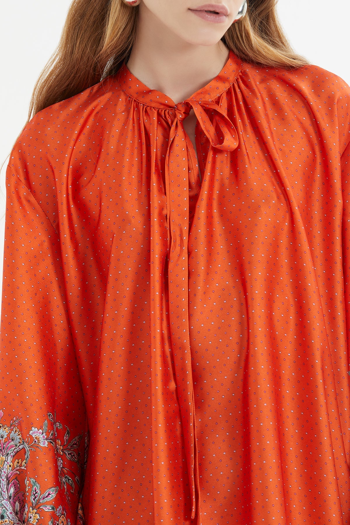 Orange Midi Dress with Floral Pattern