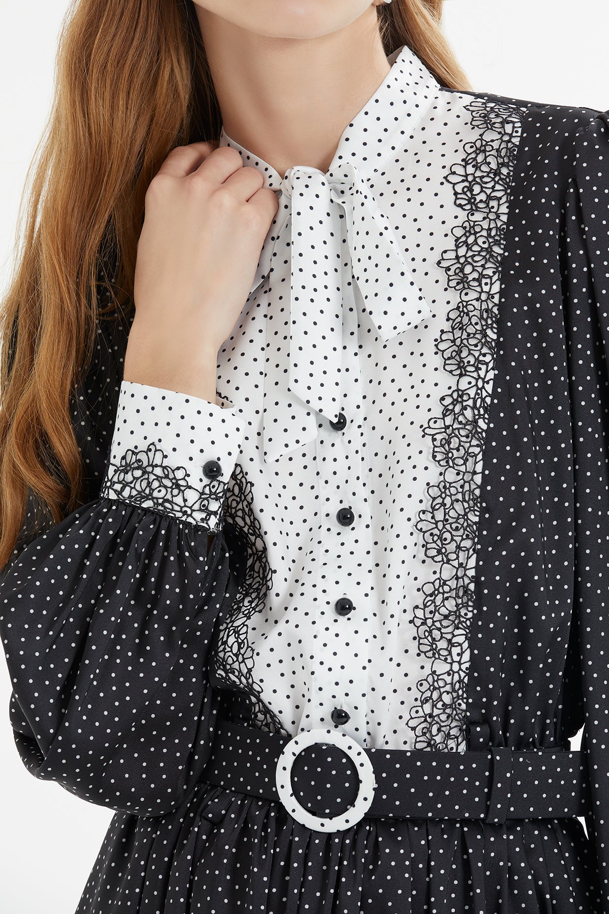 Black Polka-Dot Midi Dress