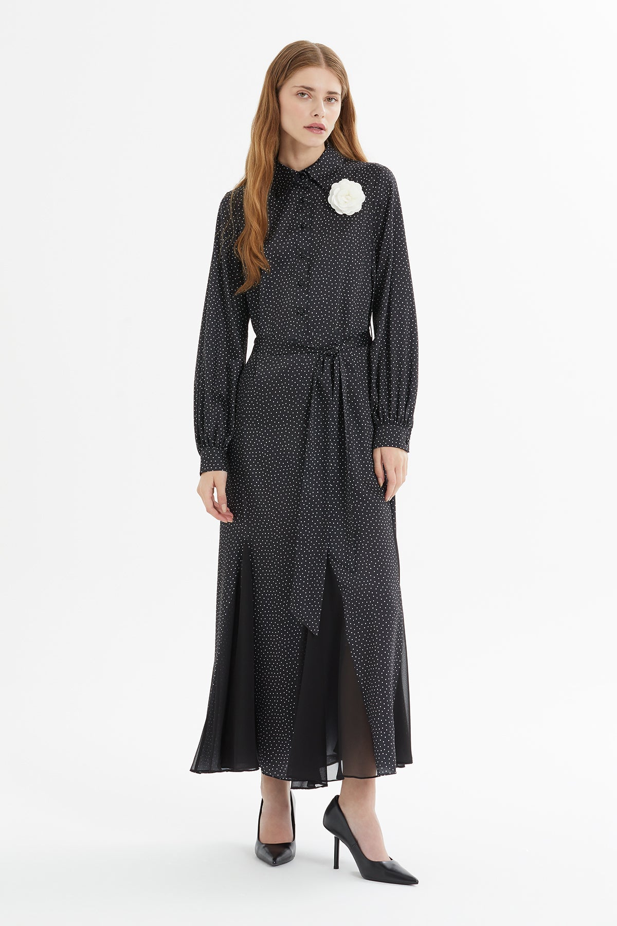 Black Polka-Dot Maxi Dress