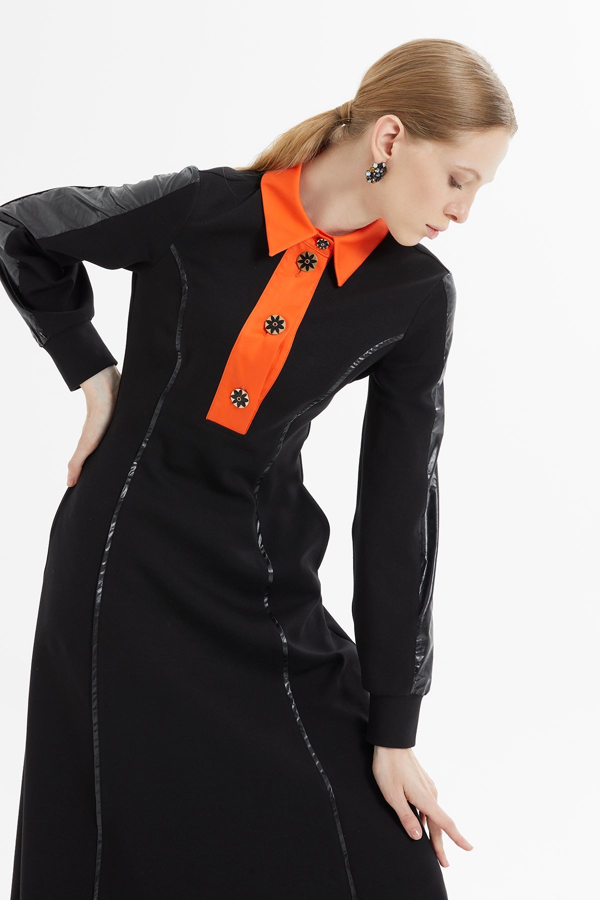 Black Maxi Dress with Orange Collar