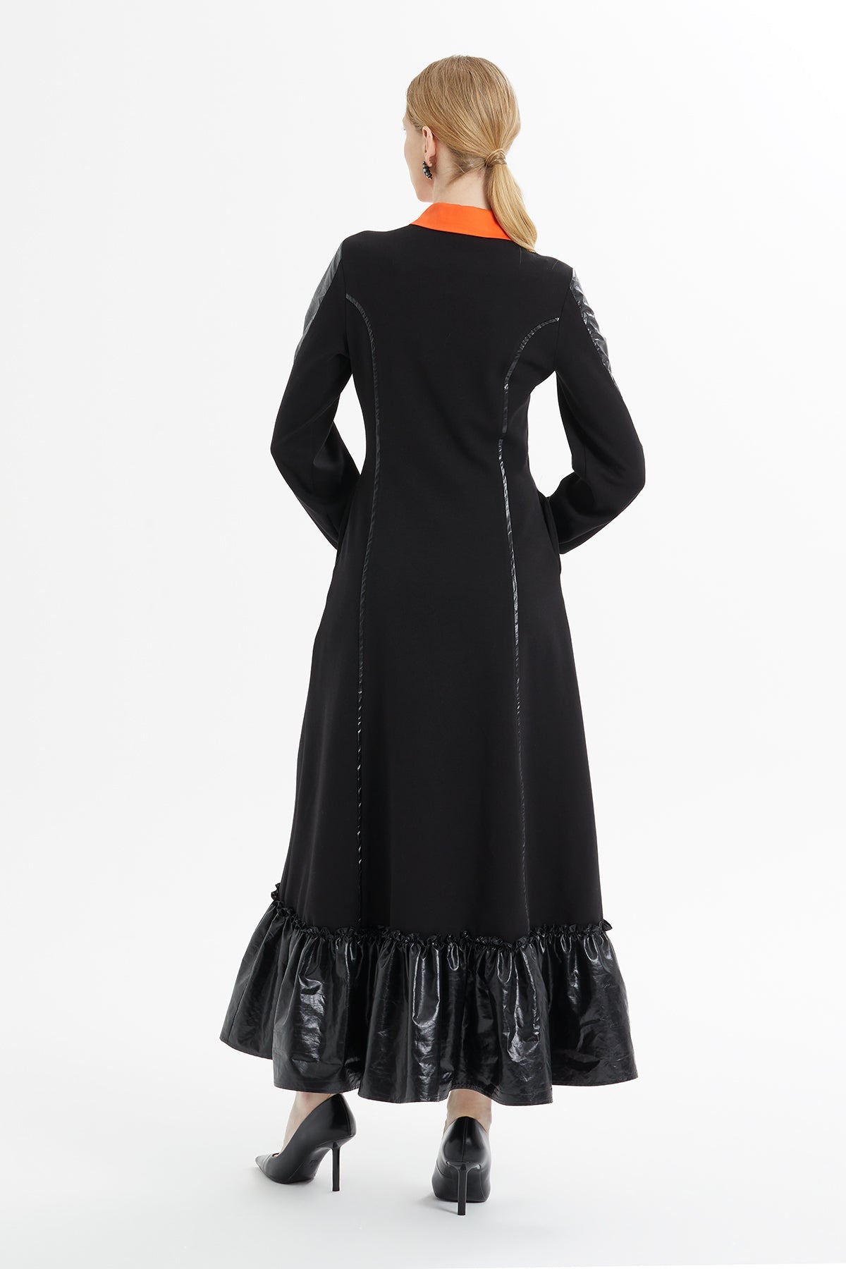 Black Maxi Dress with Orange Collar