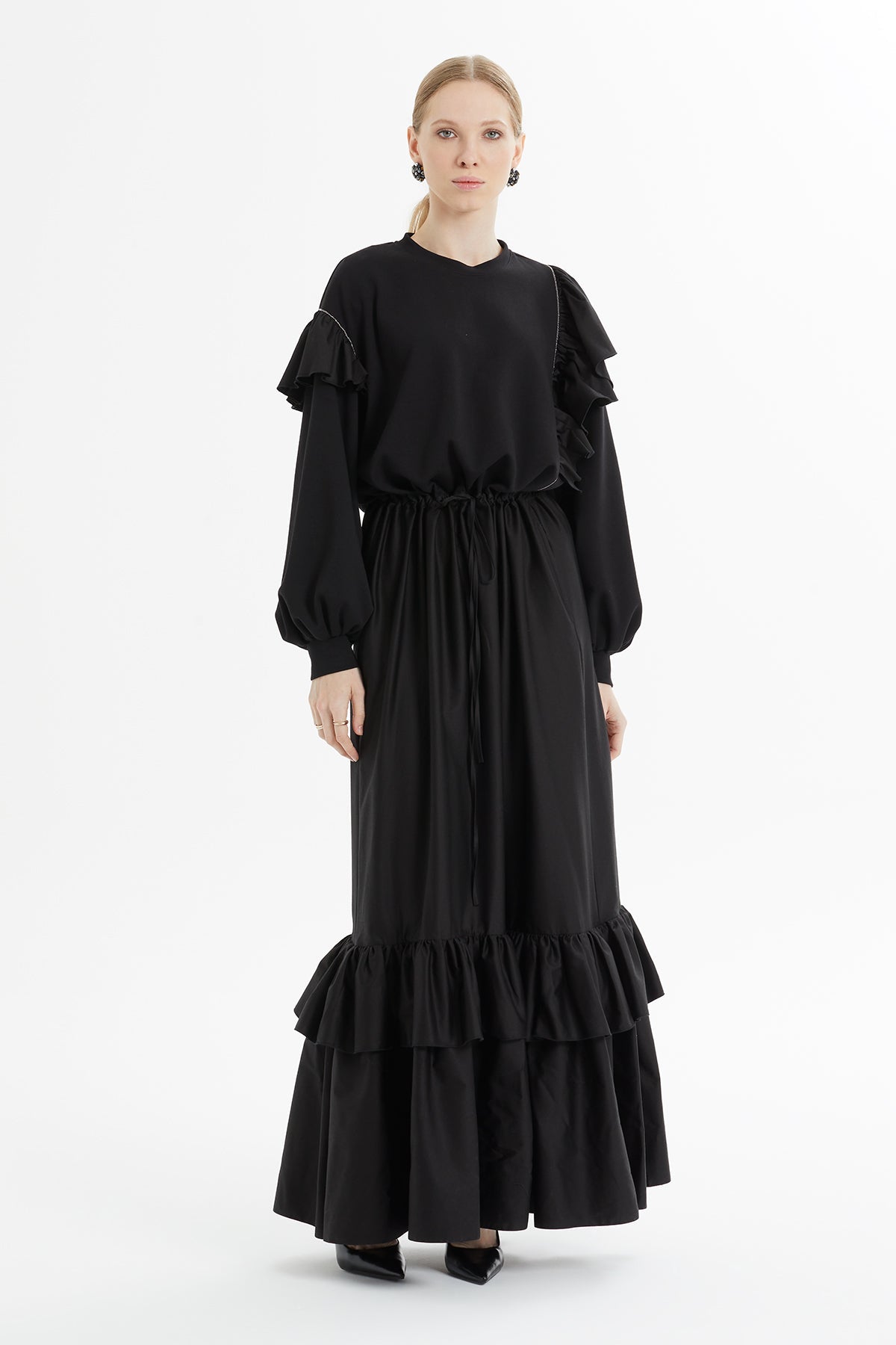 Black Ruffled Long Dress