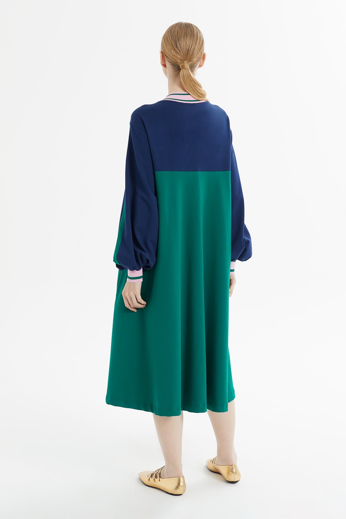 Green V-Neck Midi Dress