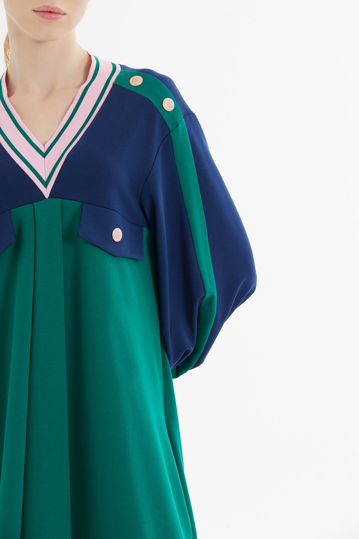 Green V-Neck Midi Dress