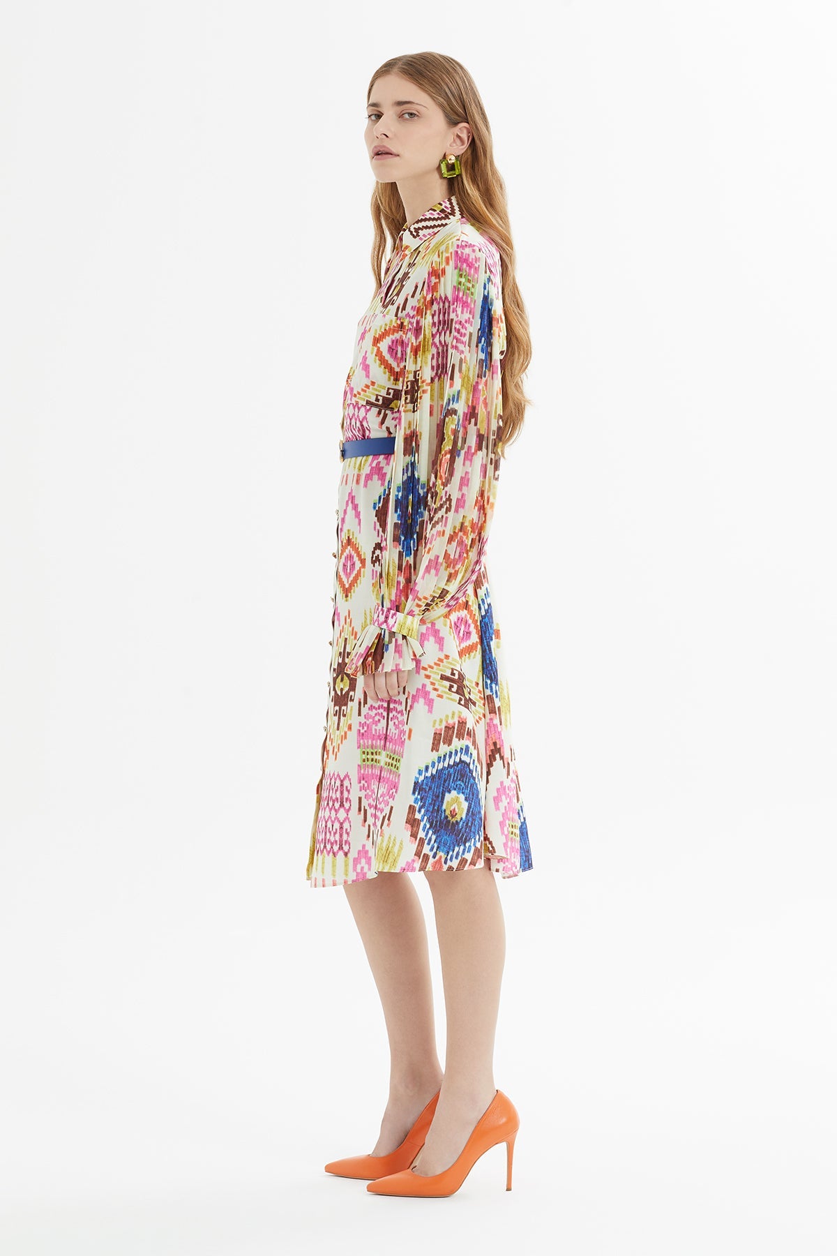 Printed Belted Midi Shirt Dress